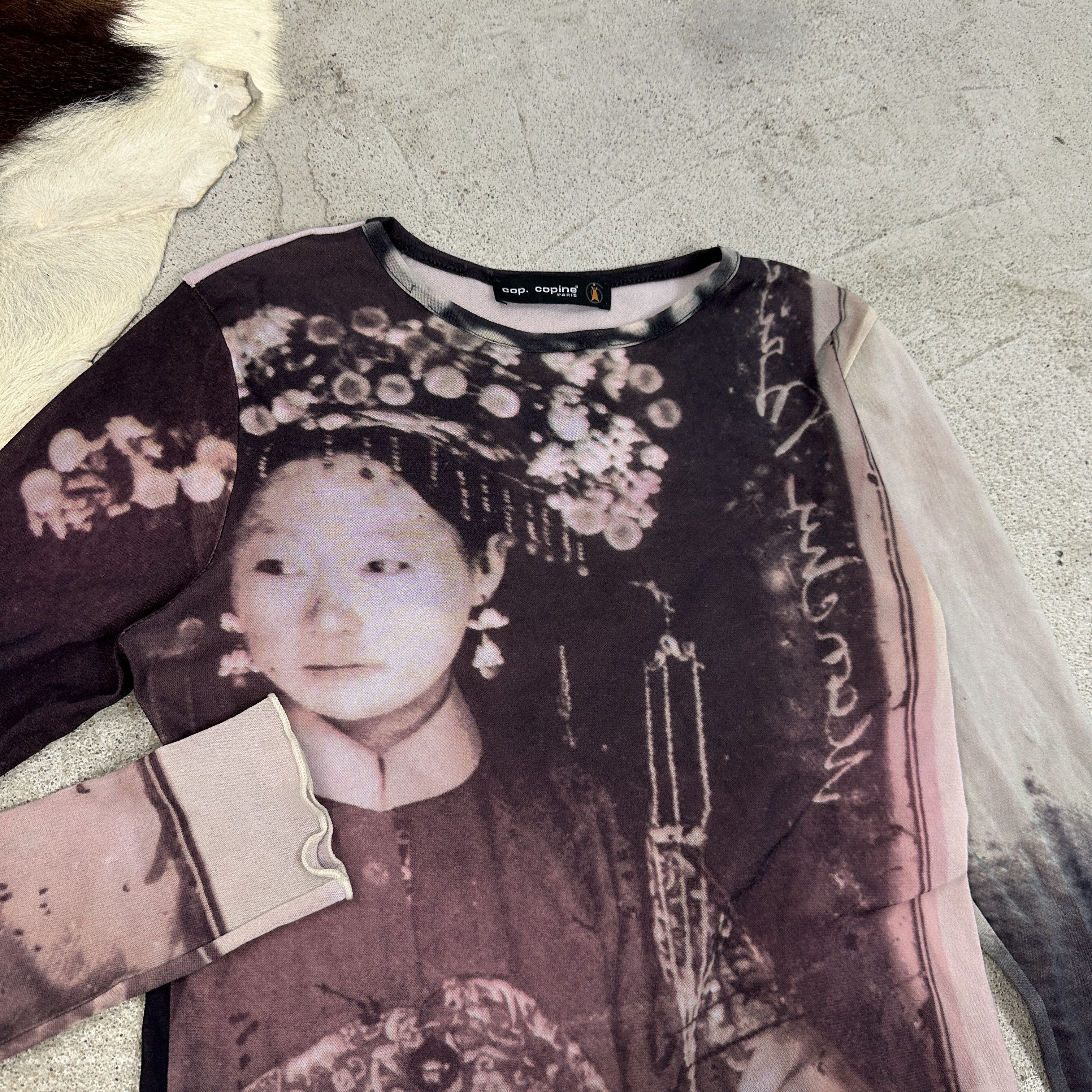 Cop Copine × Vintage Vintage Avant Garde opium Cop Copine Printed Mesh Top 00s Size M / US 6-8 / IT 42-44 - 2 Thumbnail