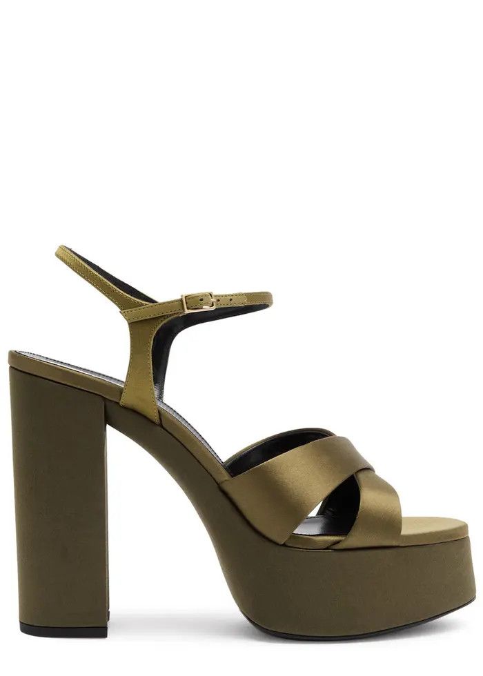 Saint Laurent Paris oc11z1225 785665 Blanca Platform Sandals Satin Crepe Green Size US 8 / IT 38 - 1 Thumbnail