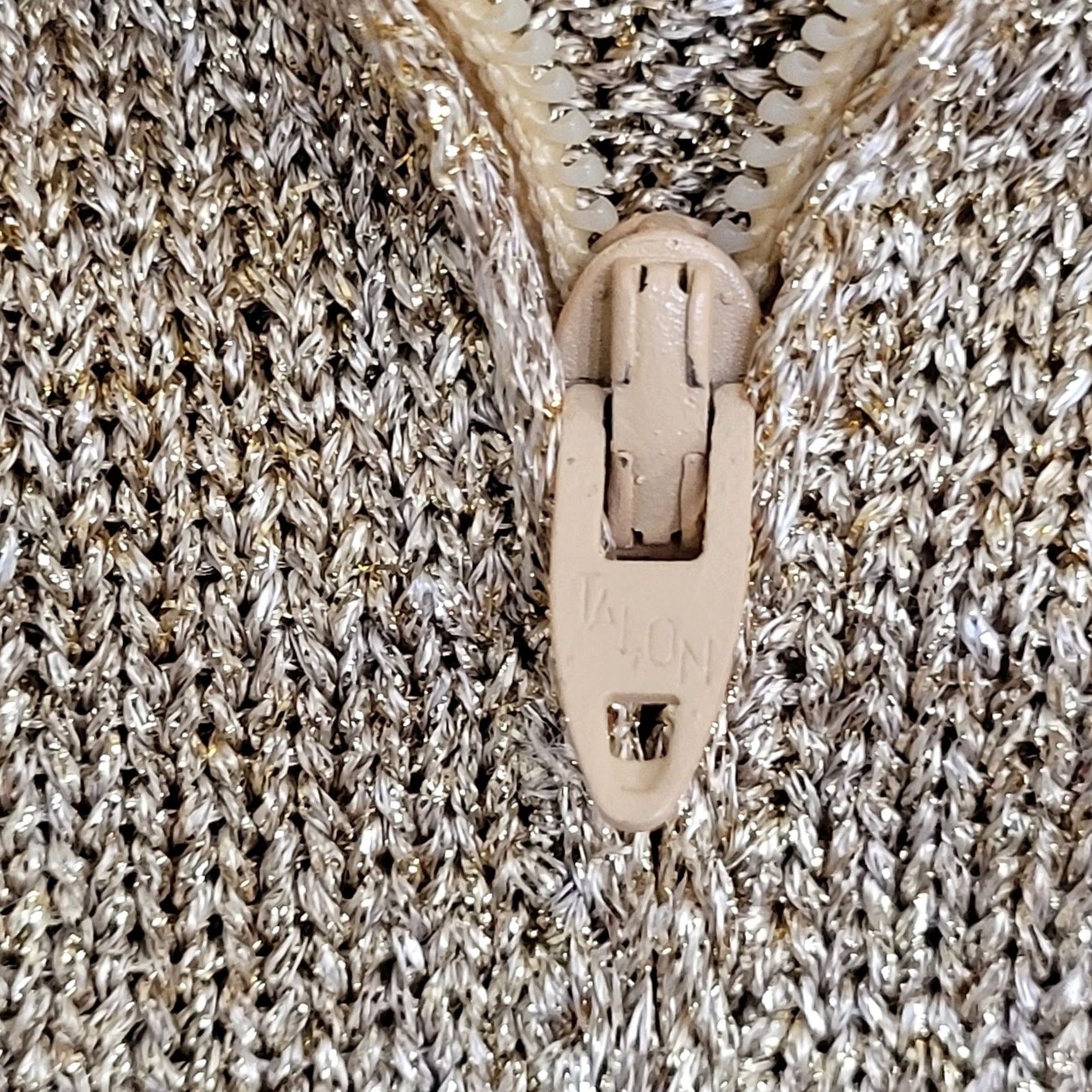 Vintage VINTAGE Gold Metallic 1/4 Zip Sweater - Cropped, Long Sleeve, Mock Neck, Lurex Knit Top Glam 80s Ladies M Size M / US 6-8 / IT 42-44 - 4 Thumbnail