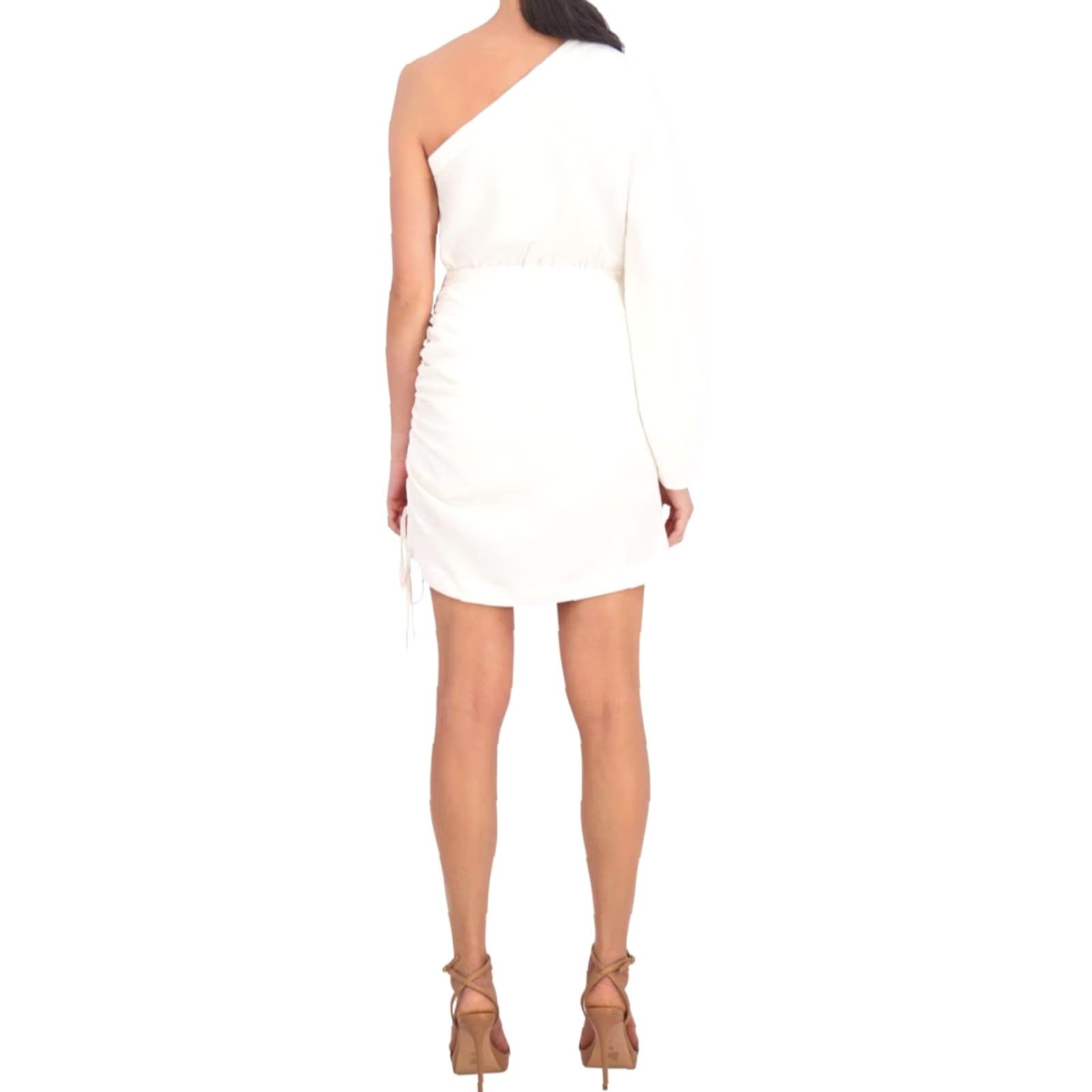 Vintage NWT BCBG NEW YORK Women's One Shoulder Long Sleeve Ruched Mini Dress Blanc Sz 6 Size M / US 6-8 / IT 42-44 - 5 Thumbnail
