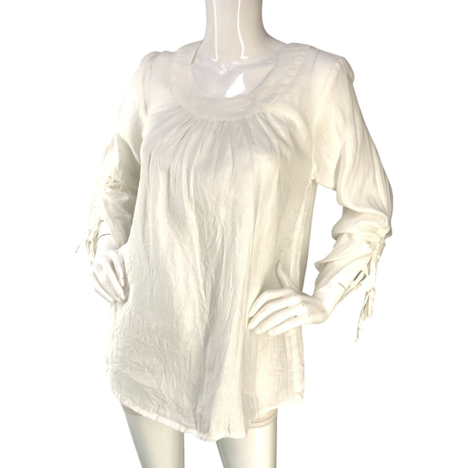 FLAX Flax Size P US XS Top Blouse Ruched Sleeve Linen Gauze White Size XS / US 0-2 / IT 36-38 - 1 Thumbnail