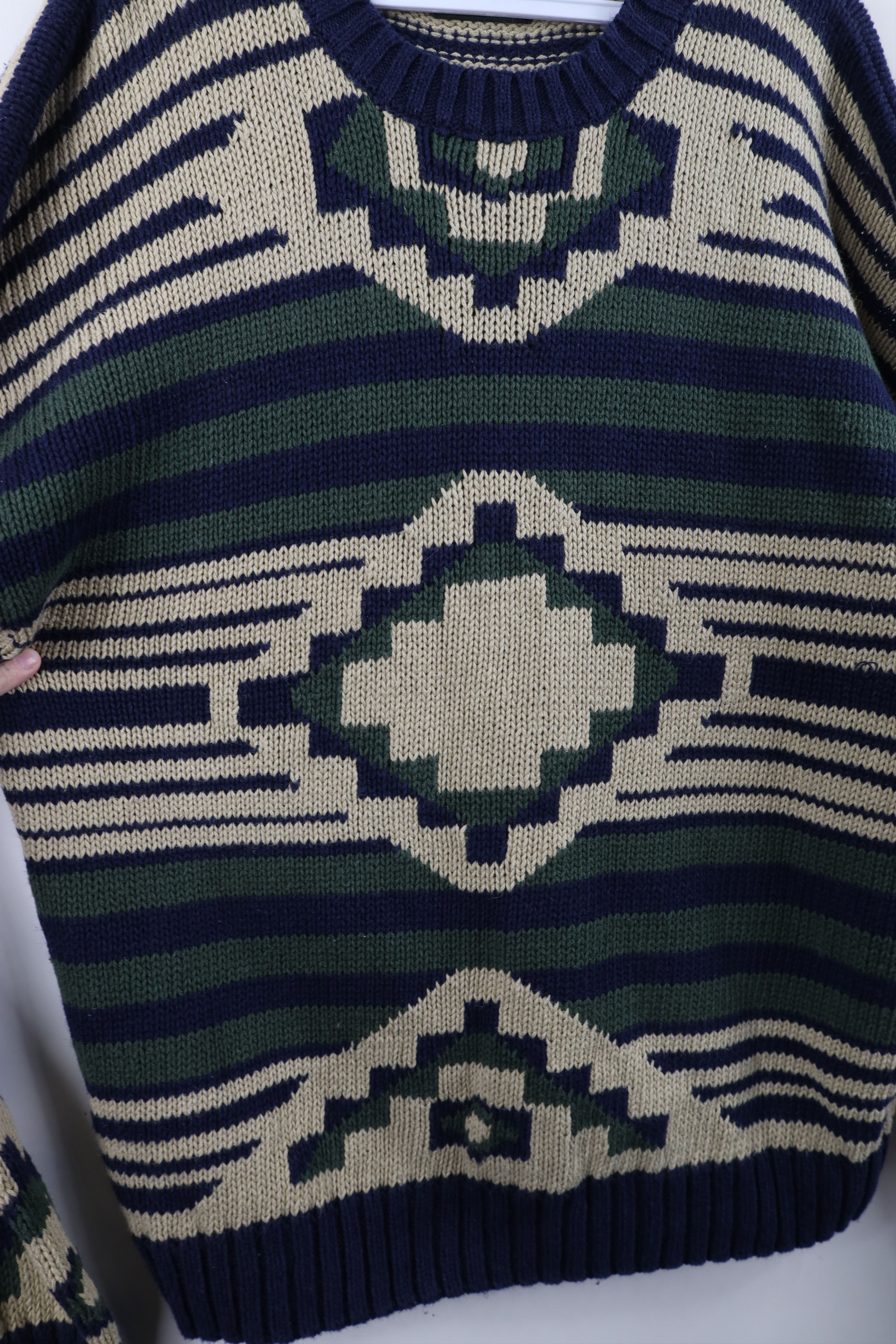Vintage Vintage 90s Streetwear Geometric Knit Crewneck Sweater Size US L / EU 52-54 / 3 - 4 Thumbnail