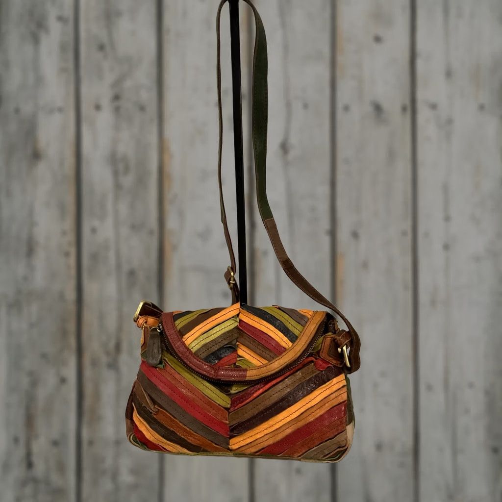 Patchwork Leather Chevron Crossbody Convertible Shoulder Bag Purse Hippie Womens, Women's