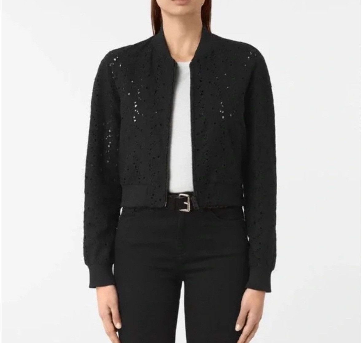 Allsaints AllSaints Womens Baine Wool Eyelet Bomber Jacket Avant-Garde Size M / US 6-8 / IT 42-44 - 2 Thumbnail