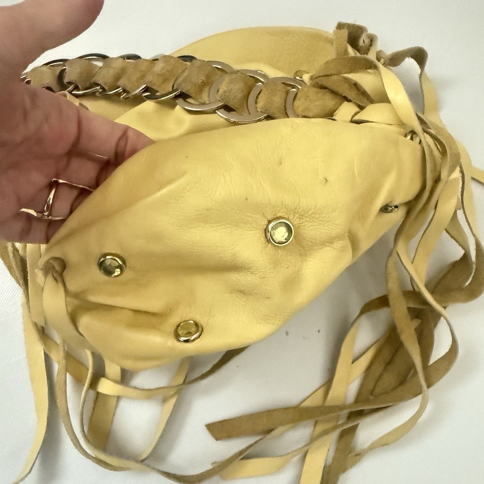 Other David Galan Designer Change Bag Jeweled Yellow Leather Boho Size ONE SIZE - 11 Thumbnail