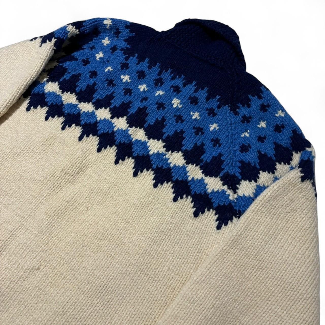 Handmade × Vintage Vintage 60s Patterned Navy Blue Cream Wool Cowichan Sweater Size US XL / EU 56 / 4 - 7 Thumbnail