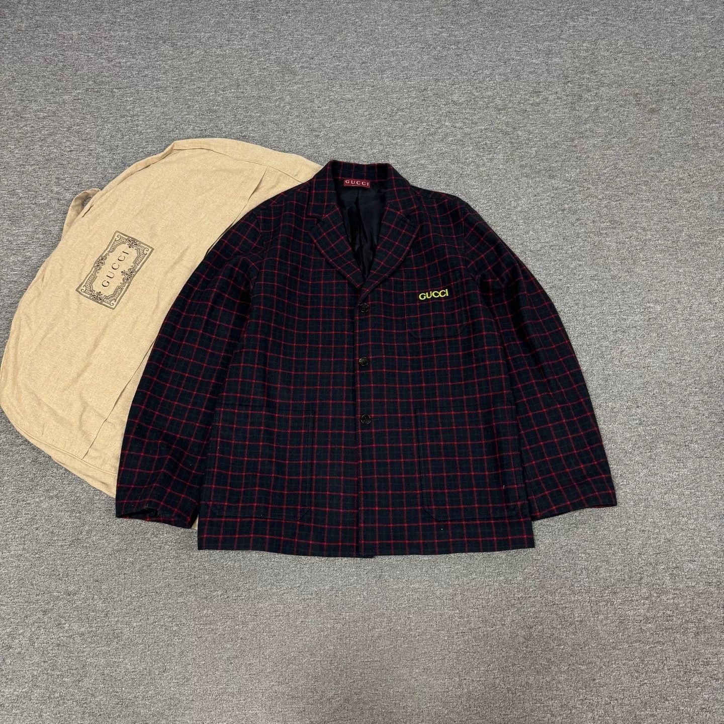 Gucci Gucci Black Red Check Embroidered Logo Blazer Size US M / EU 48-50 / 2 - 1 Thumbnail
