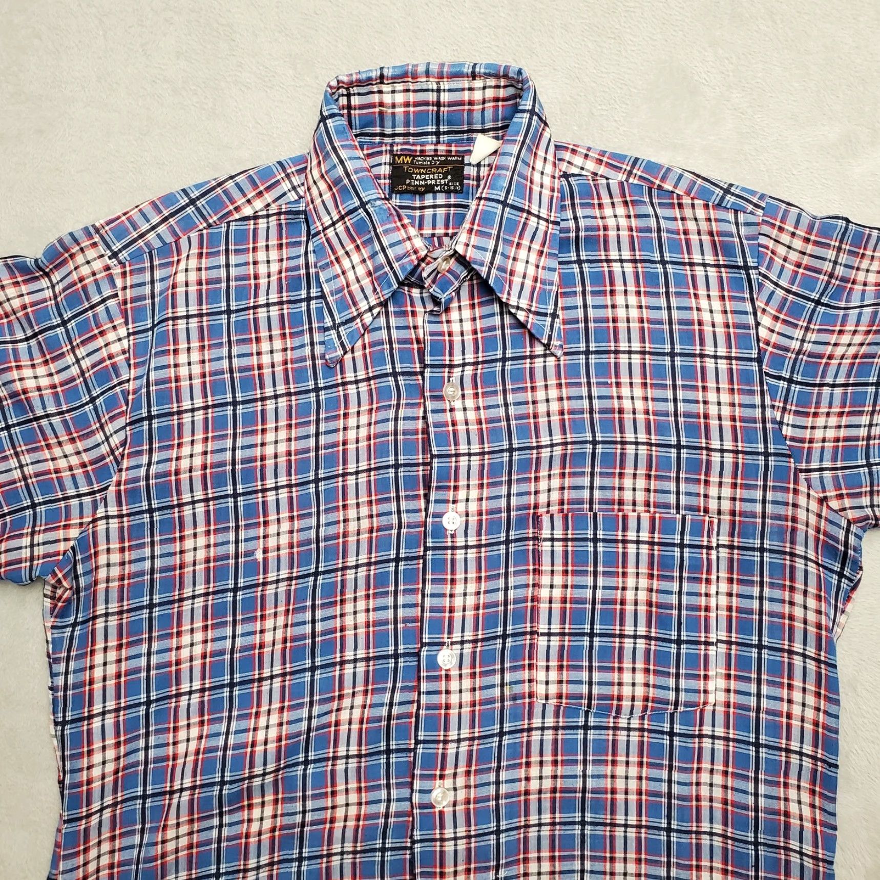 Vintage VINTAGE Towncraft Shirt Men M Blue Plaid Button Short Sleeve Casual JCPenney Weathered/Occasion Size US M / EU 48-50 / 2 - 2 Thumbnail