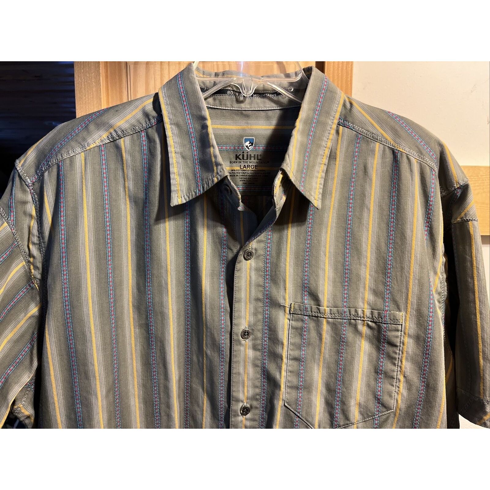 Kuhl Kuhl Men's L Gray Striped Button Down SS Cotton Poly Shirt Size US L / EU 52-54 / 3 - 4 Thumbnail