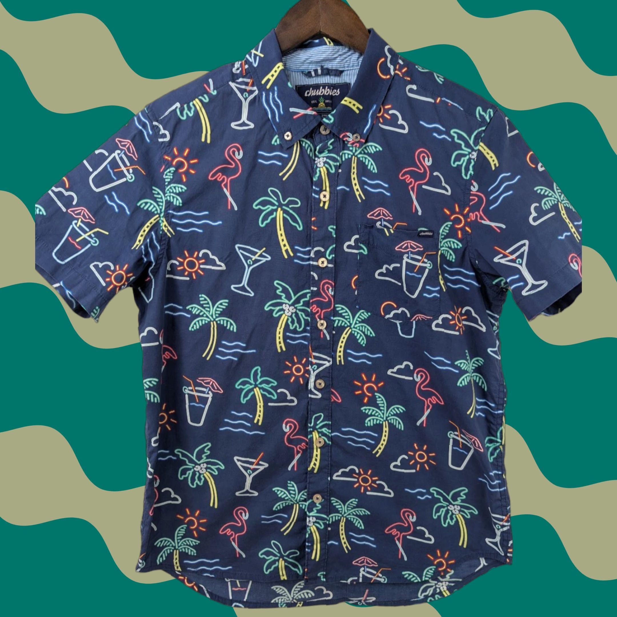 Chubbies Chubbies Shirt Men's Small Flamingo Palm Tree Cocktail Summer Party Beach Cotton Shirt Size US S / EU 44-46 / 1 - 1 Thumbnail