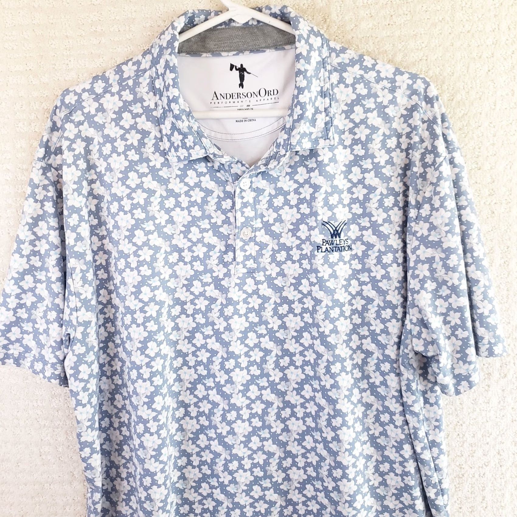 Vintage Anderson Ord Performance Polo Golf Shirt Blue Pink Floral S Sleeve Men’s XL Gray/Blue Pink Floral Embroidered Logo Polo Shirt Men XL Size US XL / EU 56 / 4 - 3 Thumbnail