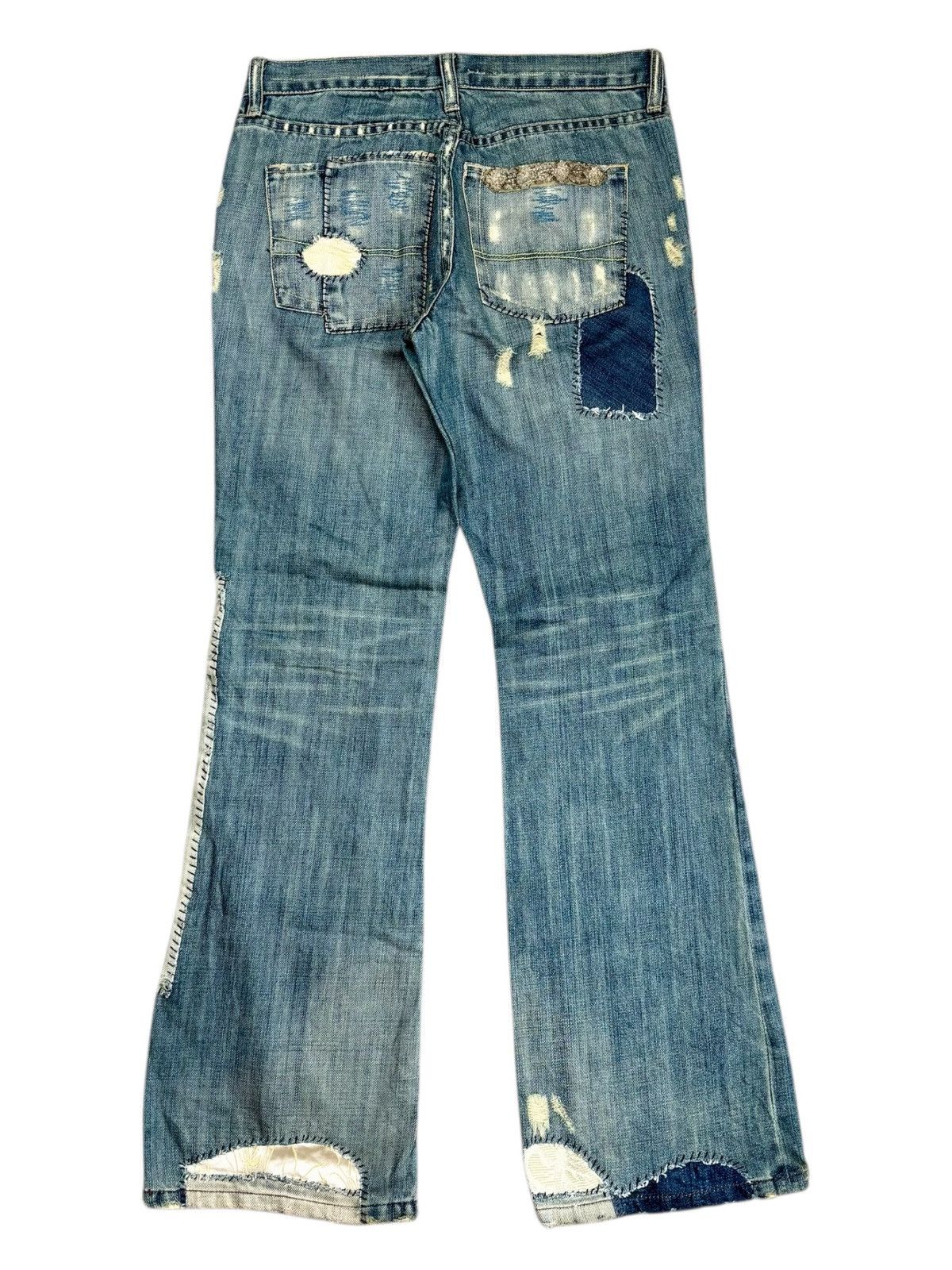 If Six Was Nine 2000s Japanese Brand - Hippie Patchwork Flared Denim Pants Size US 29 - 2 Thumbnail