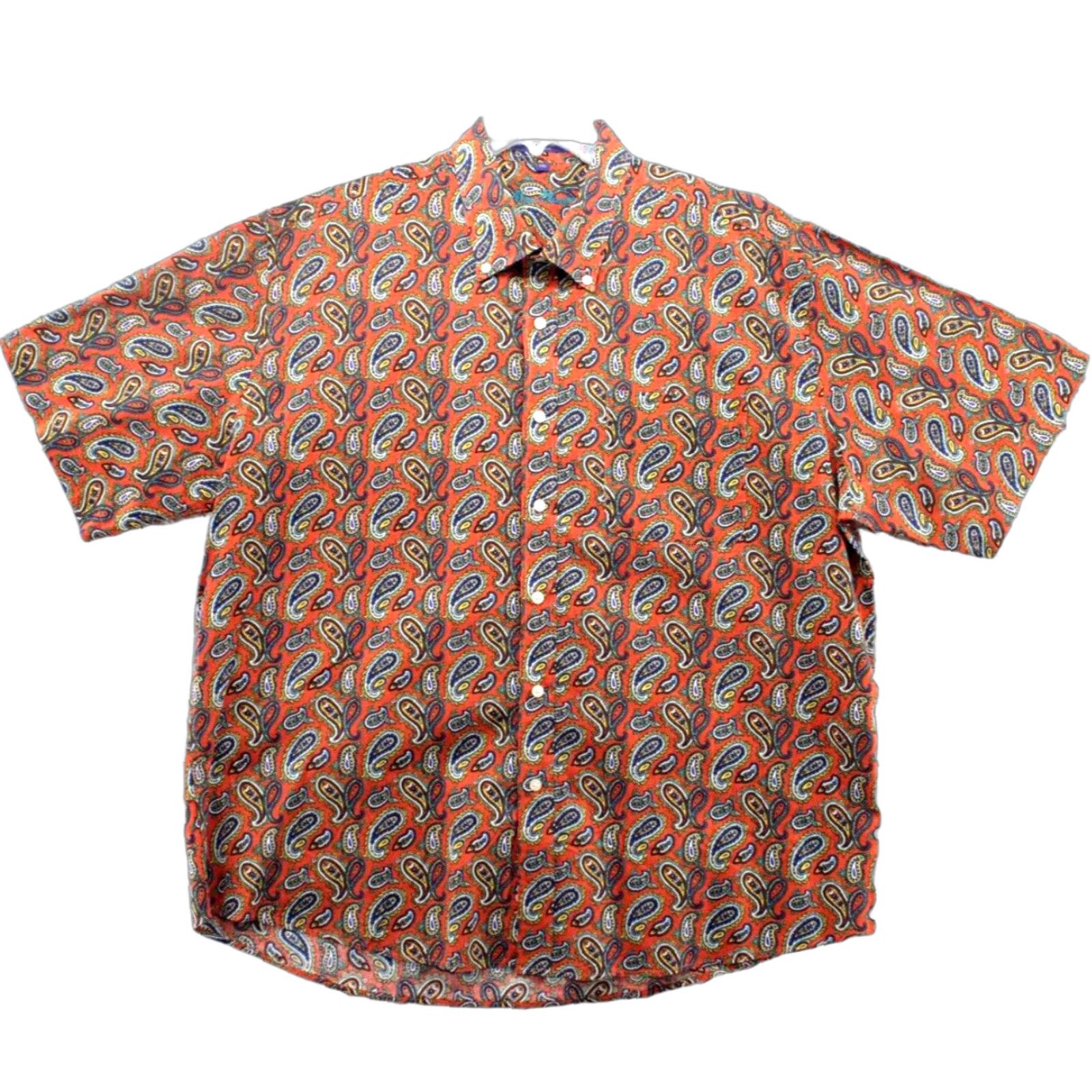 Vintage Alan Flusser Paisley Shirt Men's XXL Orange Short Sleeve Button-Up Preppy Loud Size US XXL / EU 58 / 5 - 1 Thumbnail