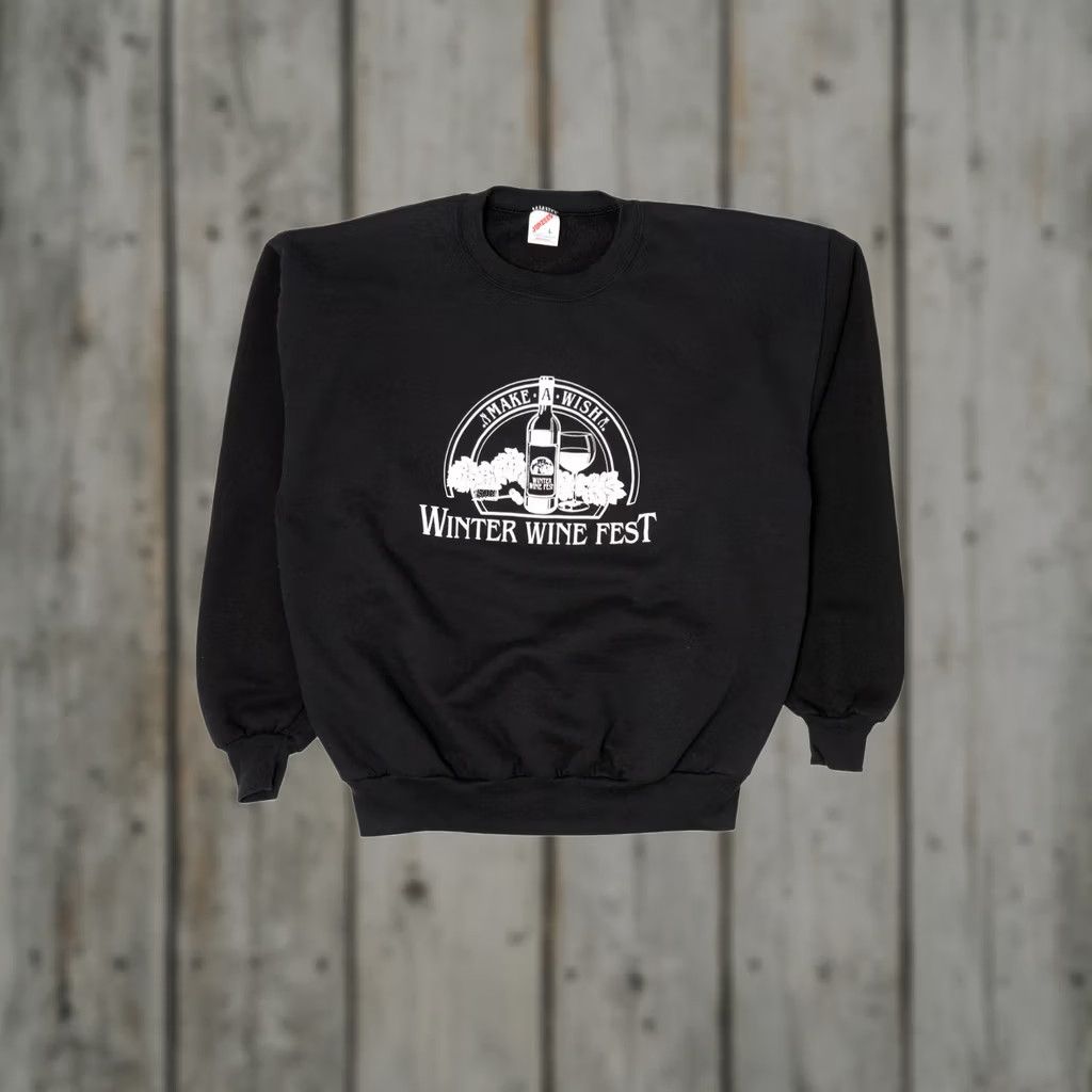 Jerzees VINTAGE Make A Wish Winter Wine Fest Sweatshirt Jerzees Large Black 1990s Mens Women Adults Boys Girls Size US L / EU 52-54 / 3 - 1 Thumbnail