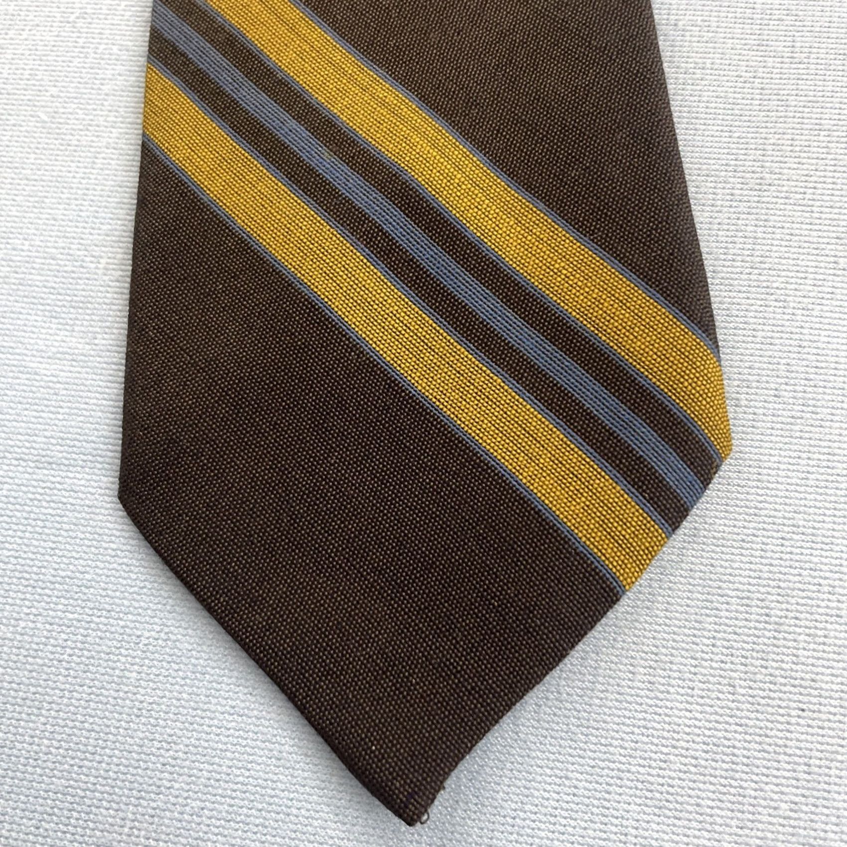 MCM VINTAGE Roos Atkins Wool Dacron Repp Tie MCM Mod Striped Woven Necktie 3x55 Capsule Classic Necktie Charcoal Blue Yellow Mens Tie Size ONE SIZE - 2 Thumbnail