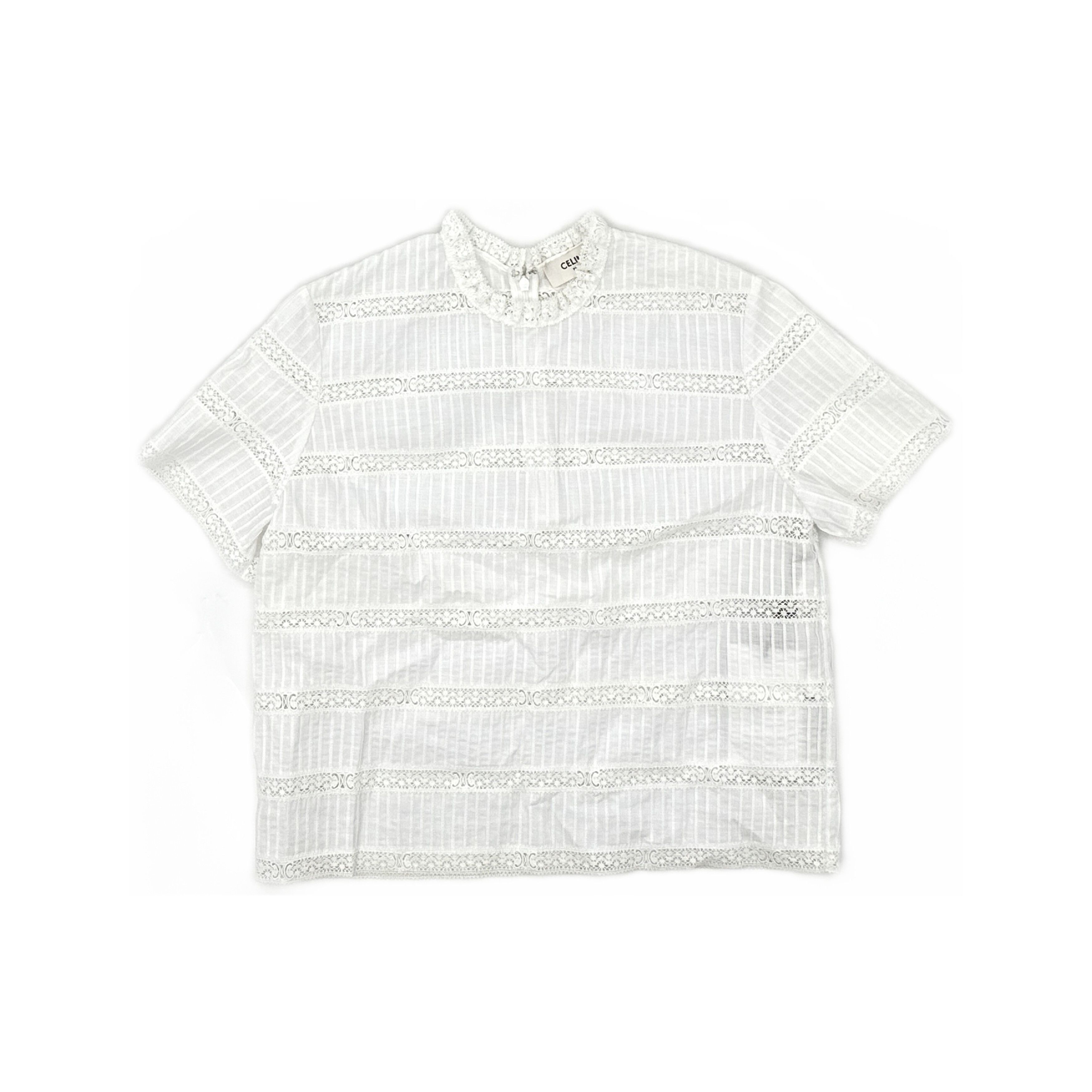 Celine CELINE Lace Trim Short Sleeve Blouse Size 38 Size XS / US 0-2 / IT 36-38 - 1 Thumbnail