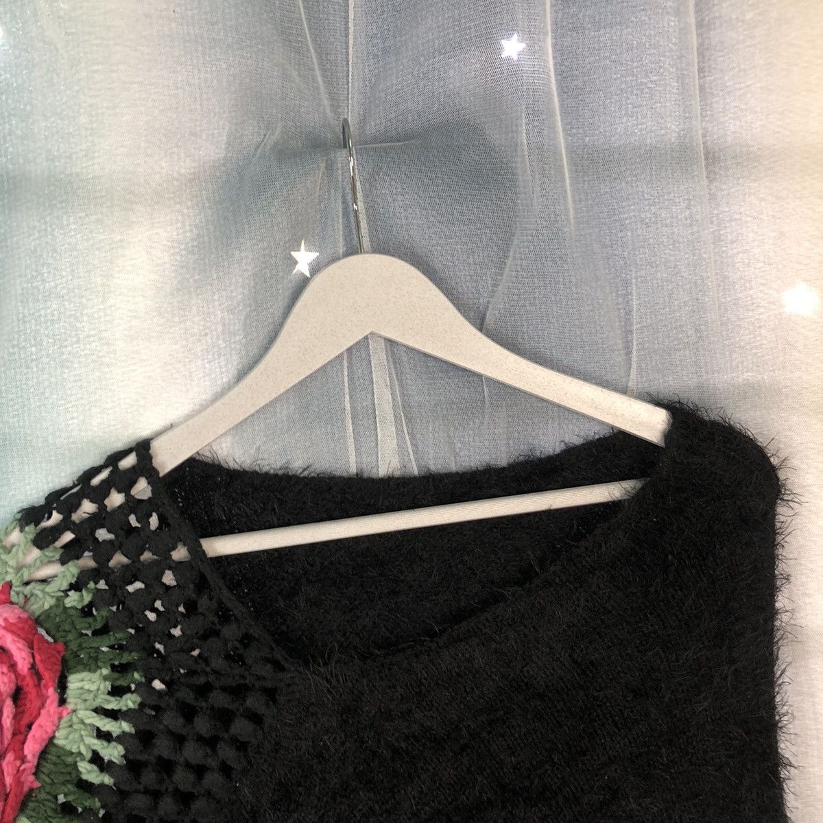 Homespun Knitwear Vintage Hand Made Flower Black Mohair Knitwear #917 Size US S / EU 44-46 / 1 - 4 Thumbnail