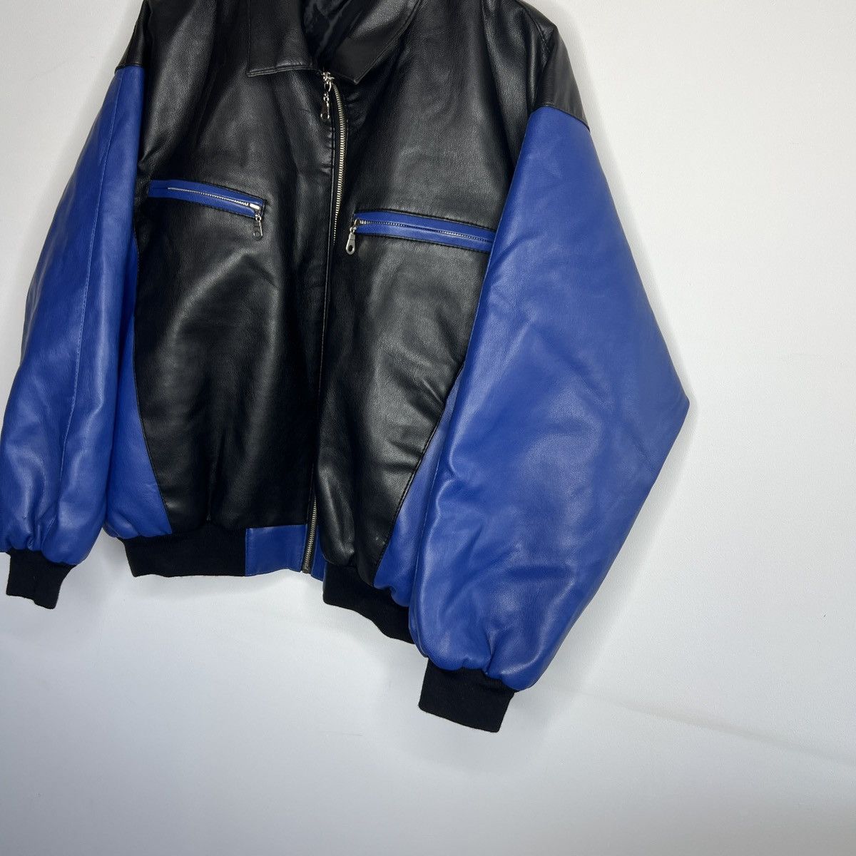 Japanese Brand 90s Boxy Leather Varsity Jacket Bomber Boxy Black Navy Size US M / EU 48-50 / 2 - 3 Thumbnail