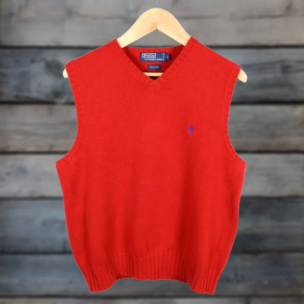 Polo Ralph Lauren Polo Ralph Lauren Sweater Vest Shirt Men Large Red Cotton V-Neck Knit Vest Preppy Dad Retro Holiday Vintage? Size US L / EU 52-54 / 3 - 1 Thumbnail