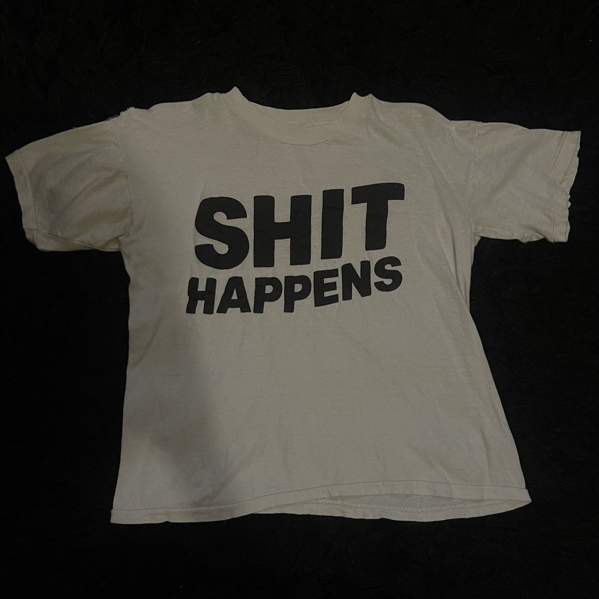 image of Vintage 70's Shit Happens Tee in White, Men's (Size Small)