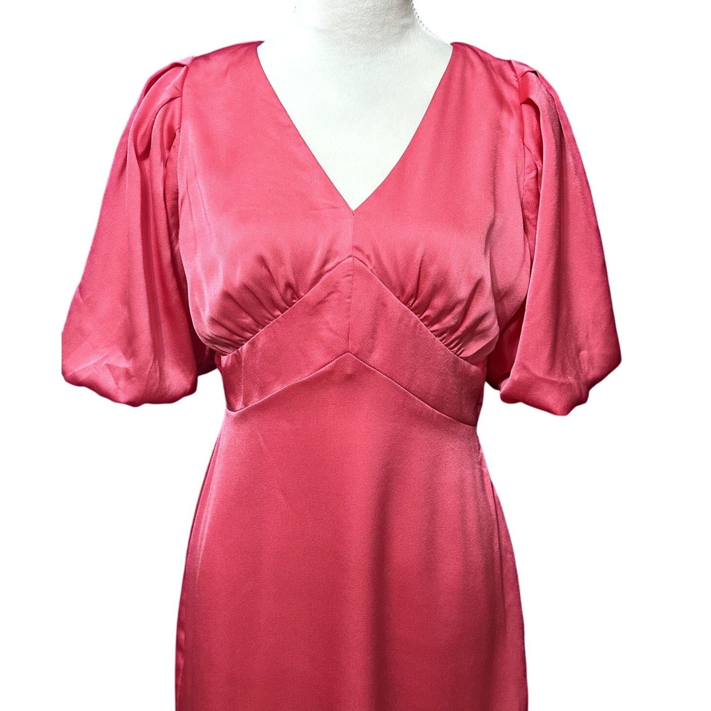 Other Halogen Satin Midi Dress Puff Sleeve Pink Women's S NWOT Size S / US 4 / IT 40 - 3 Thumbnail