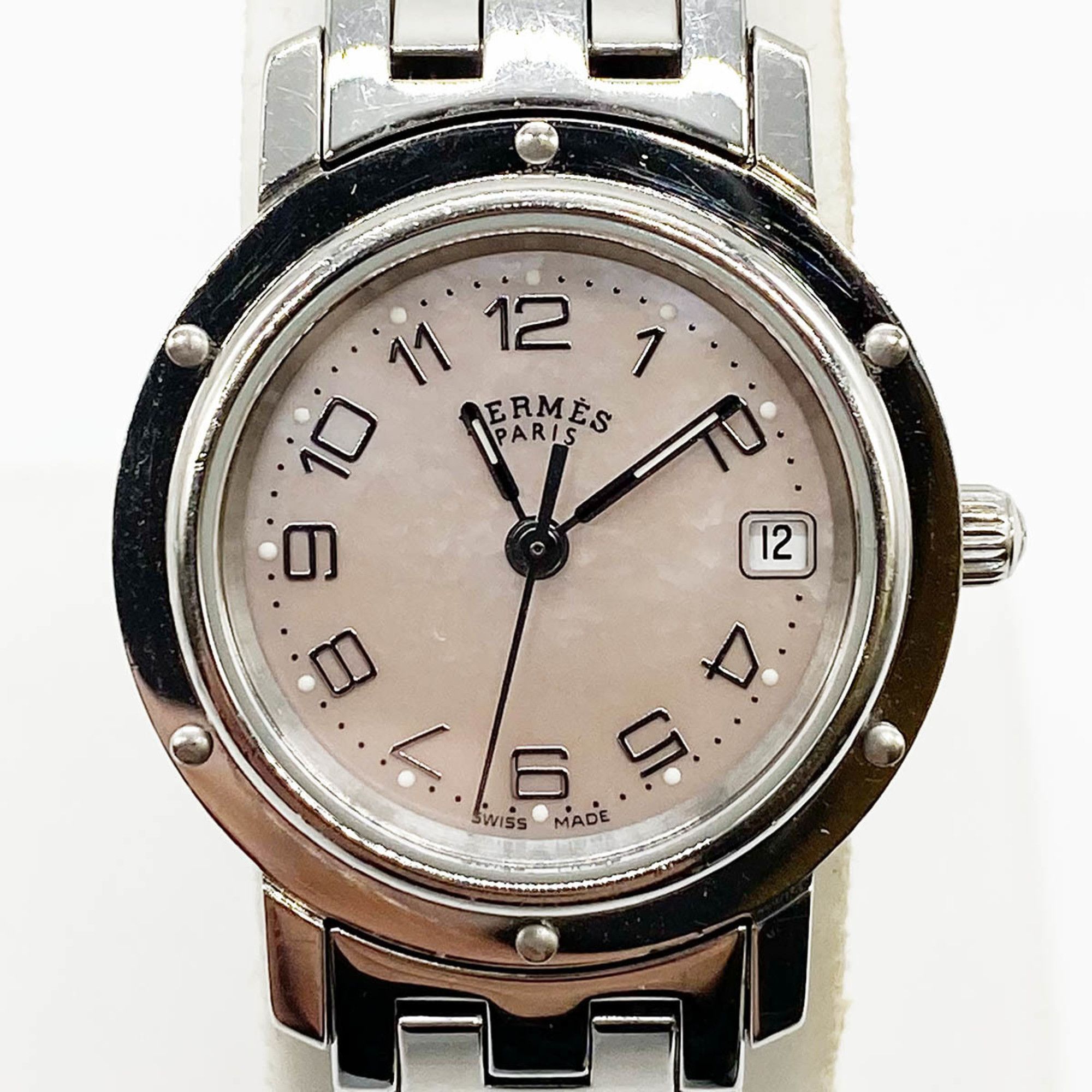image of Hermes Watch Cl4.210 Clipper Quartz Pink Shell Stainless Steel Dial Ladies Fashion, Women's