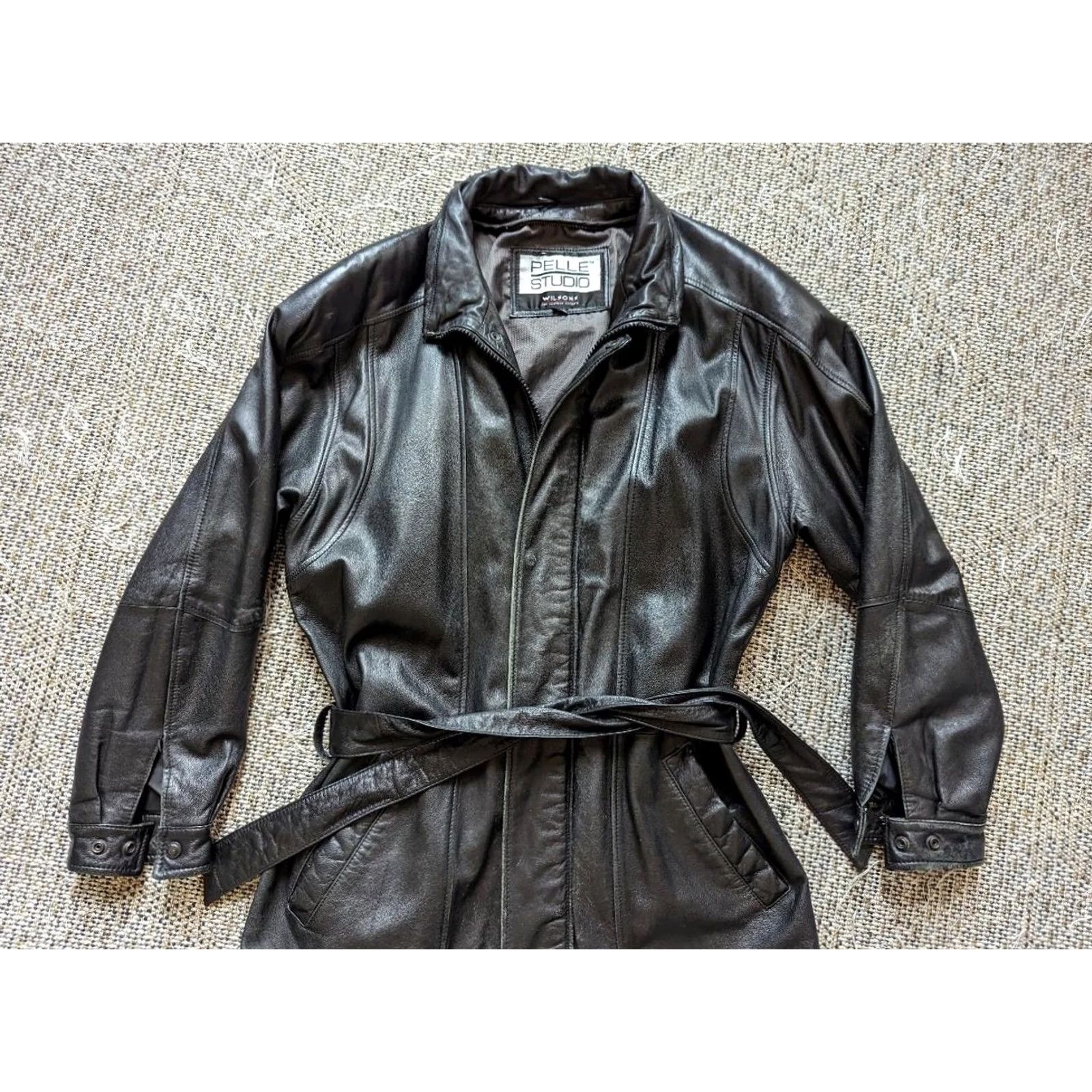 Vintage VINTAGE Wilsons Leather Coat L Leather Coat Mens Black Belted Trenchcoat 1990s 2000s 44in Chest Snap Zip Closure Size US L / EU 52-54 / 3 - 2 Thumbnail