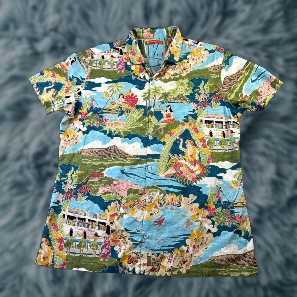 Tori Richard Tori Richard Shirt Mens Large Floral Hawaiian Button Up Boat Day Blue Cotton Size US L / EU 52-54 / 3 - 1 Thumbnail