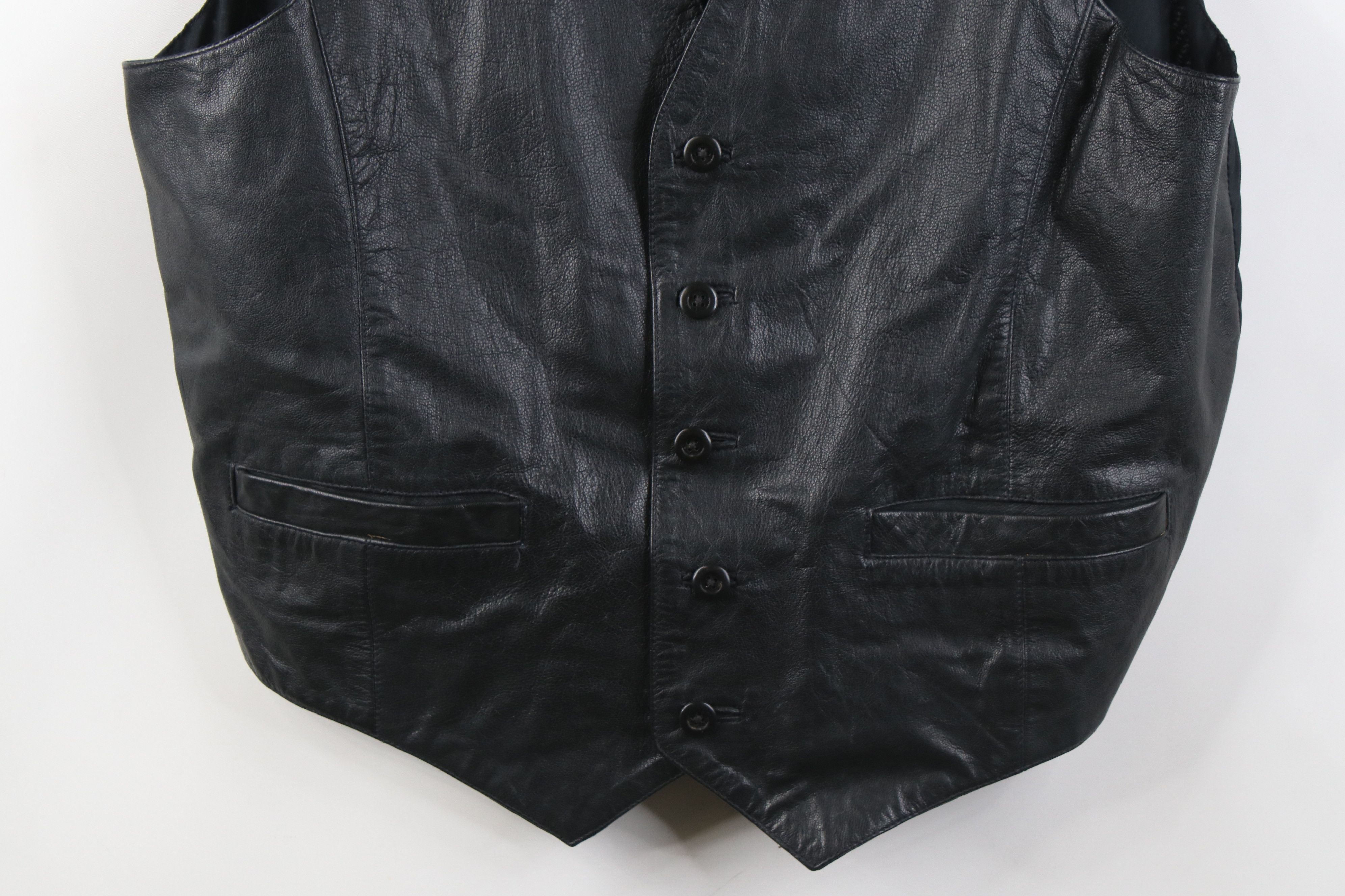Vintage Vintage 90s Streetwear Leather Motorcycle Vest Jacket Black Size US XL / EU 56 / 4 - 3 Thumbnail