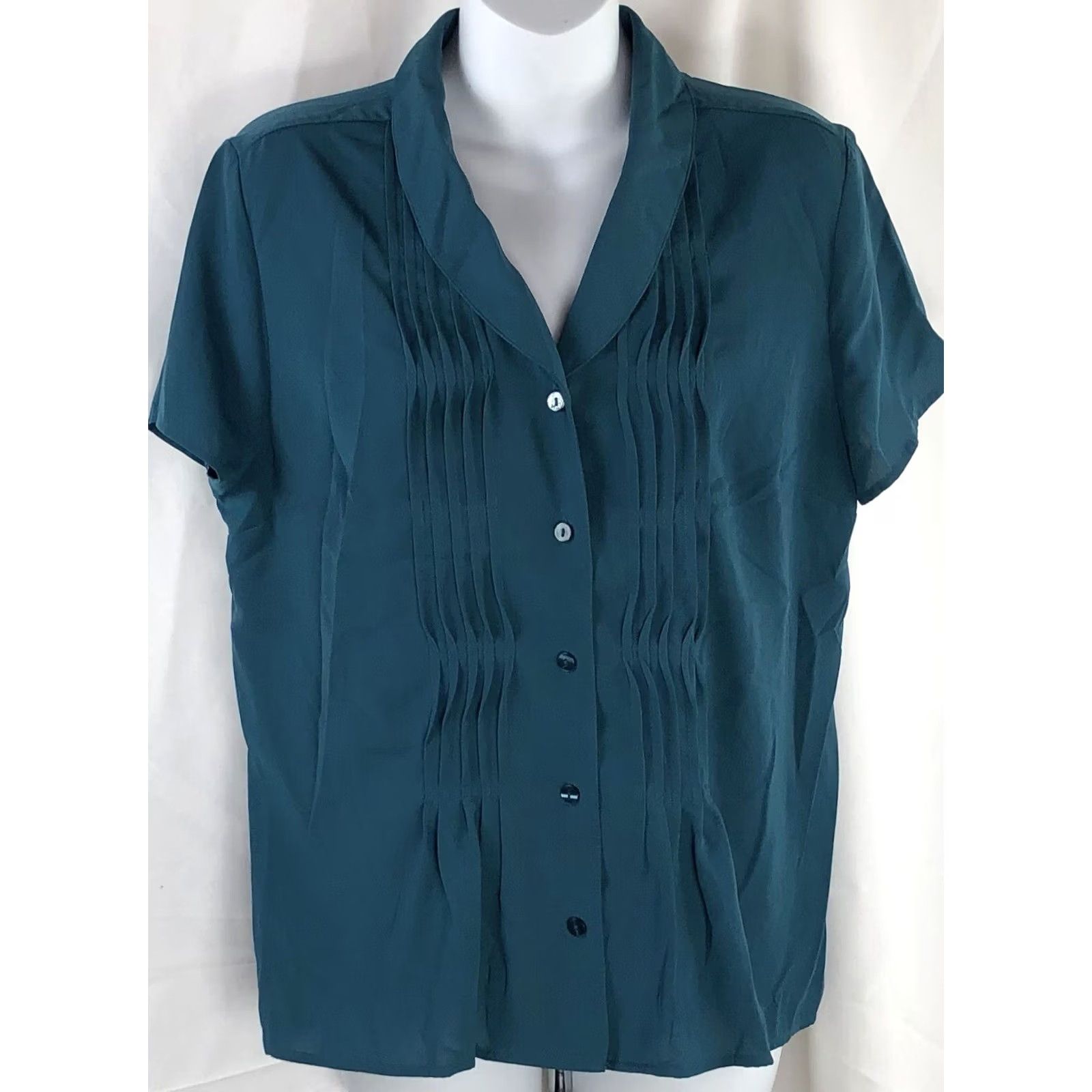 Croft & Barrow Croft & Barrow Green Pleated Ruffles Shawl Collar Silky Career Coquette M Size M / US 6-8 / IT 42-44 - 4 Thumbnail