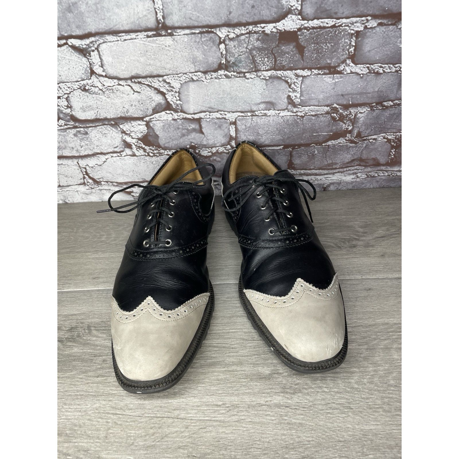 Footjoy Foot Joy Icon Black Leather Wingtip Ivory Vintage Golf Shoes Size US 12.5 / EU 45-46 - 13 Thumbnail
