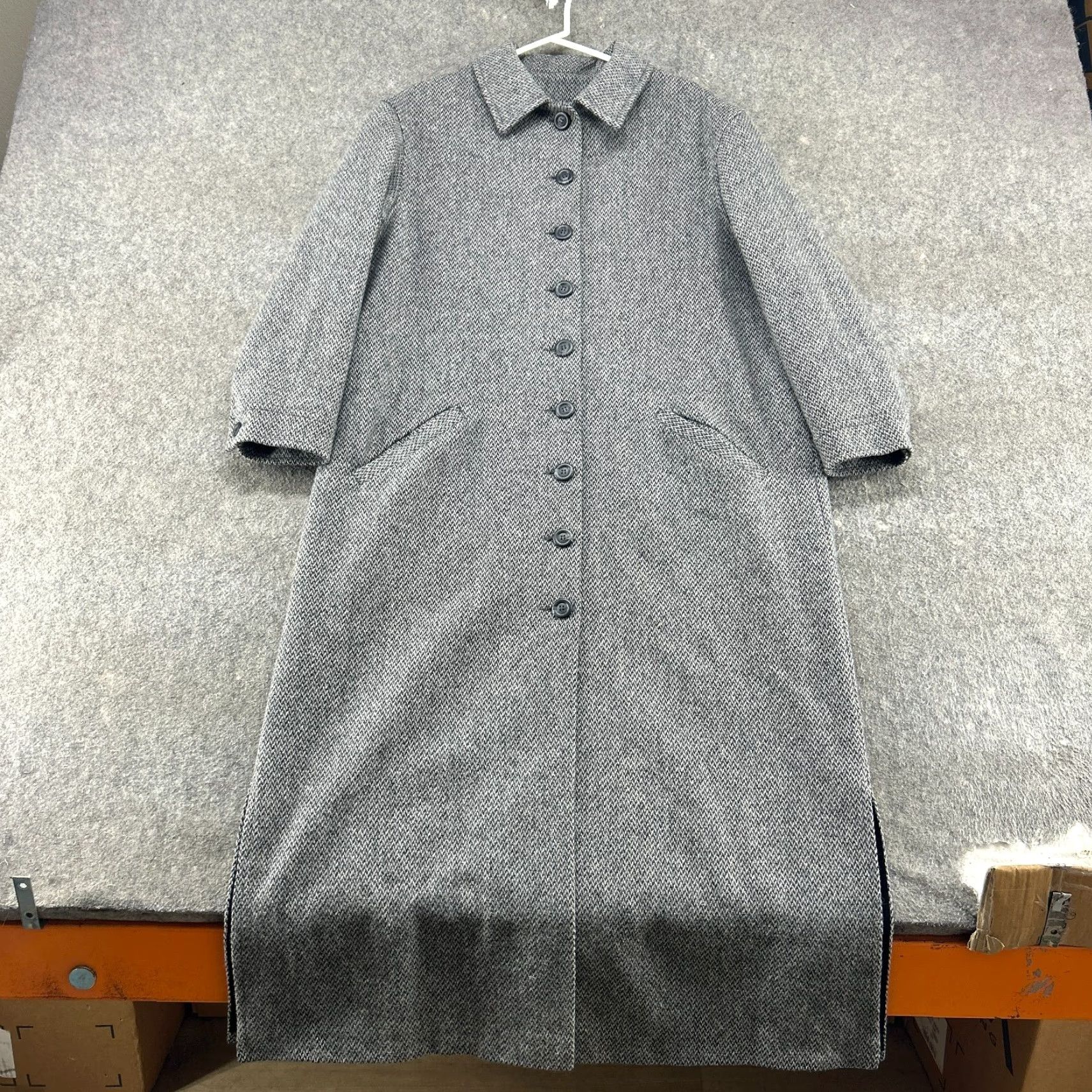 J. Jill VINTAGE J. Jill Trench Coat Womens 14 Grey Long Overcoat Lined Tweed Wool Woolen Jacket Coat 80s Womens Size XL / US 12-14 / IT 48-50 - 2 Thumbnail