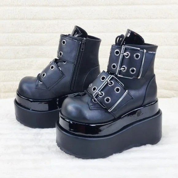 Other Black Matte Bear 104 Platform Ankle Boots Goth Punk Rave (US Size US 8 / IT 38 - 5 Thumbnail