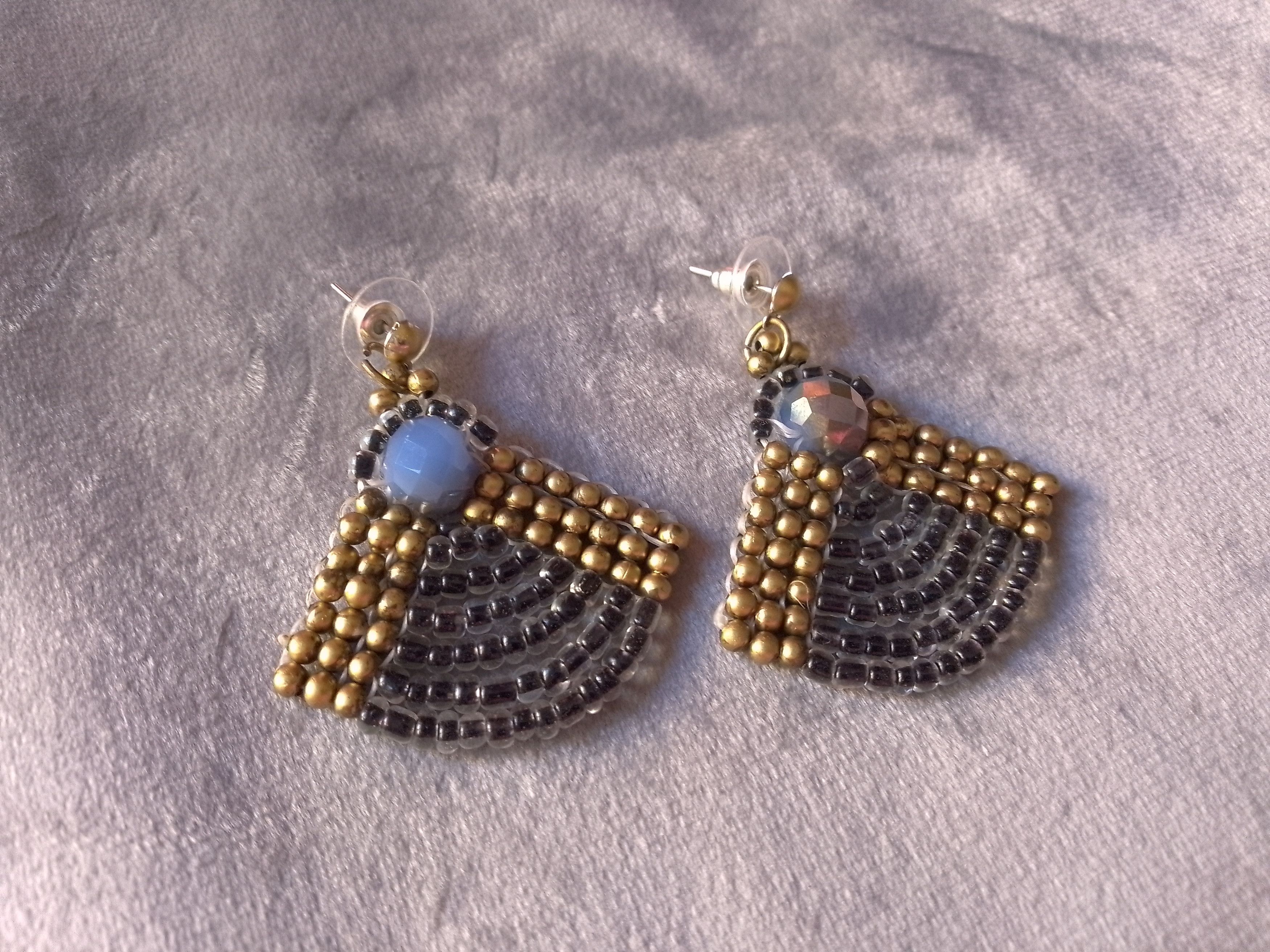Handmade Earrings Black Ethnic Egyptian Style Iridiscent Blue Crystal Size ONE SIZE - 4 Thumbnail