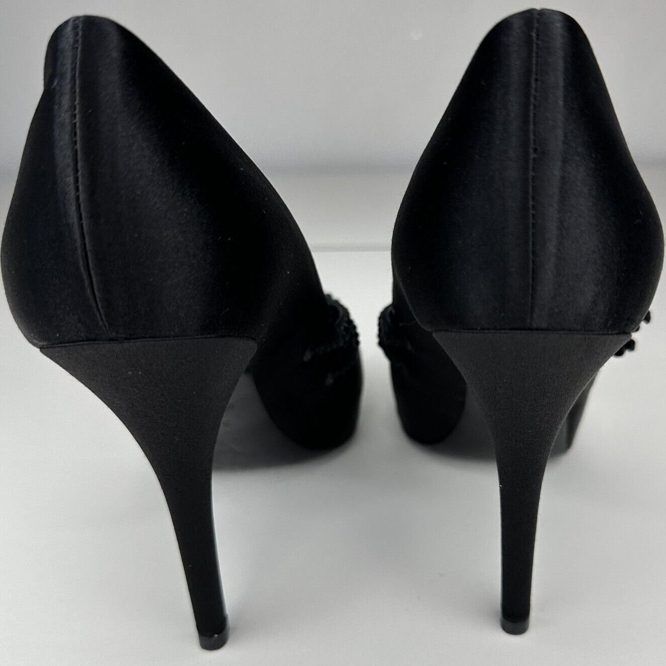 Louis Vuitton Louis Vuitton Black Satin Open Toe Crystal Strap Pumps 37.5 Size US 7 / IT 37 - 8 Thumbnail