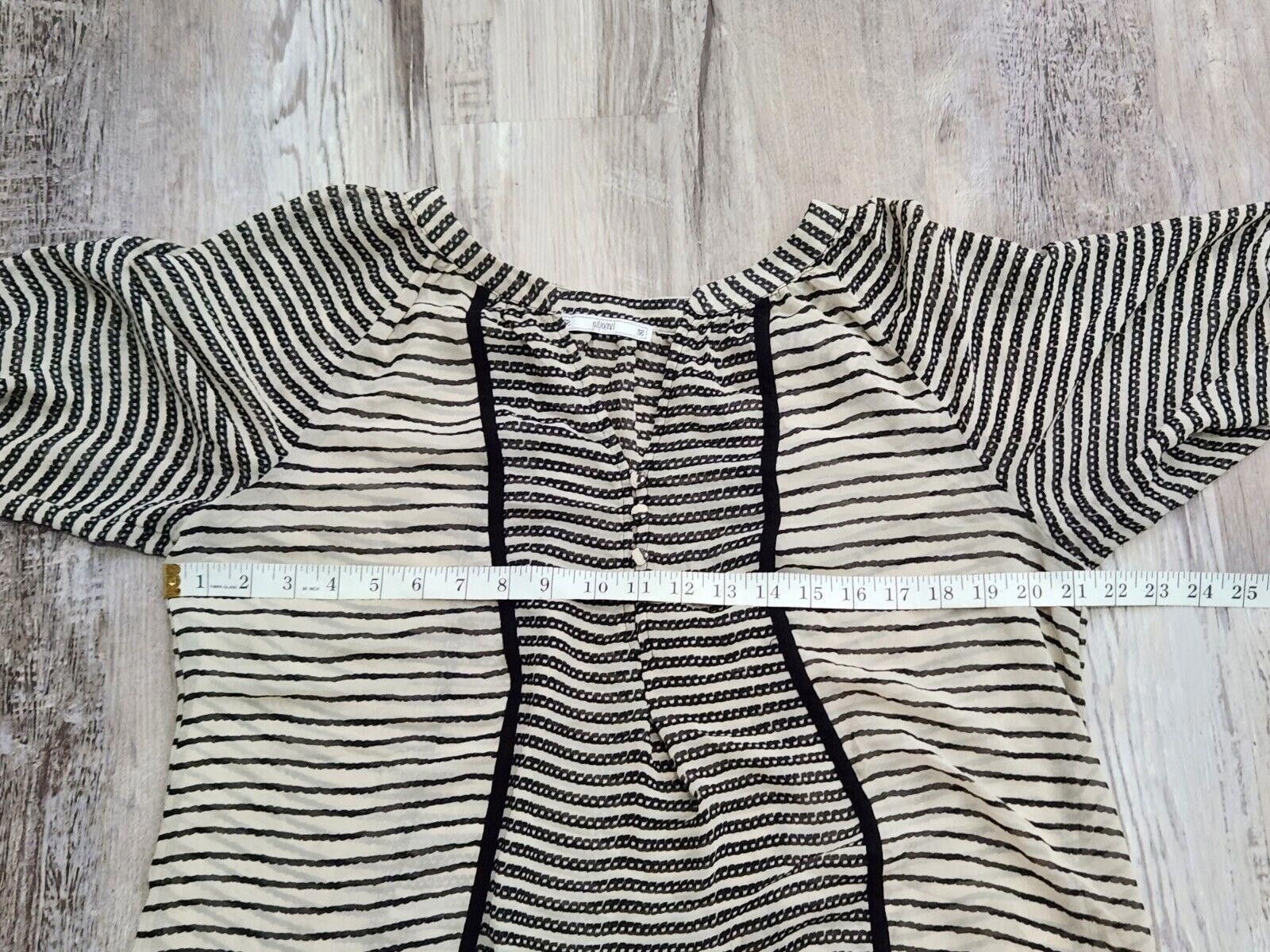 Sonic Lab Sioni Blouse Large Black Beige Striped V Neck Sheer 3/4 Size L / US 10 / IT 46 - 4 Thumbnail