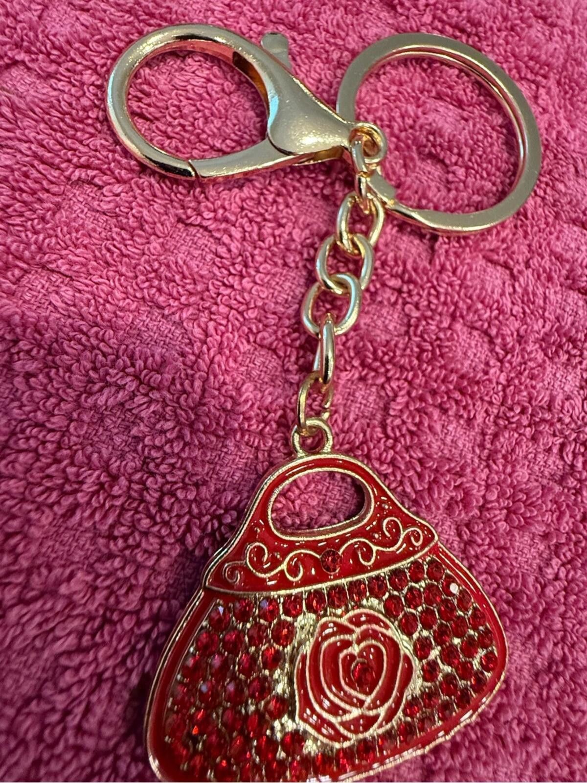 Other Keychain red rose rhinestone handbag gold lobster clasp Size ONE SIZE - 3 Thumbnail