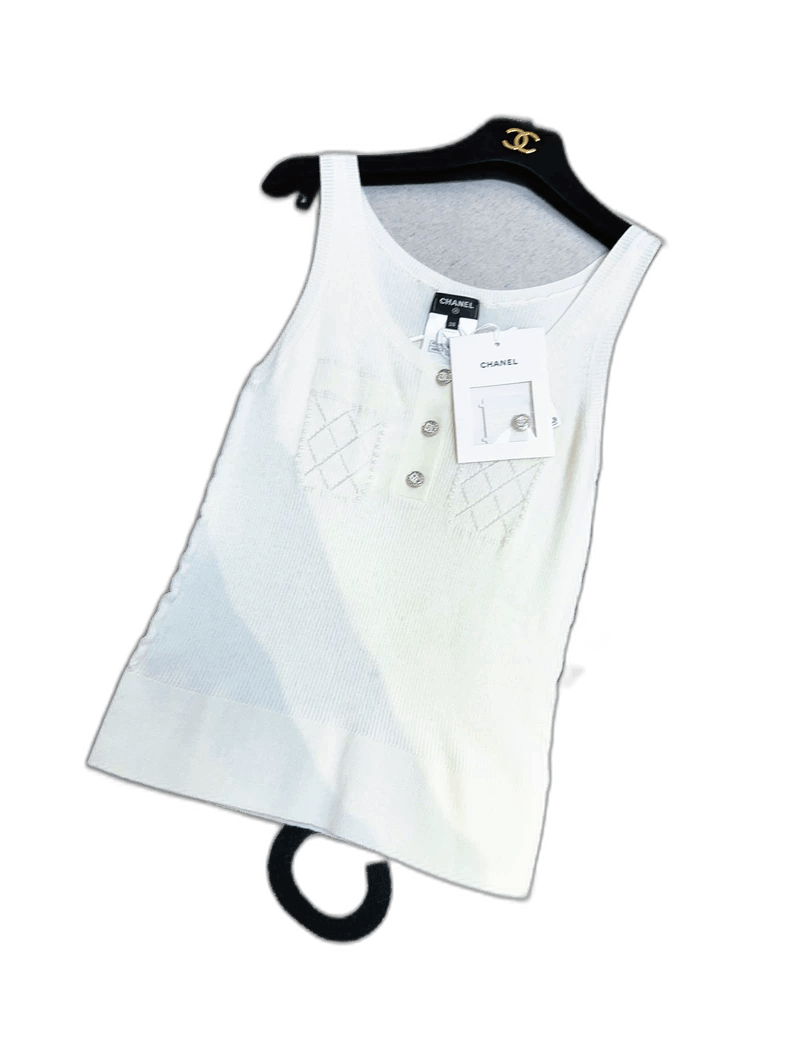 Chanel Chanel 22A Beige Round Neck Knit Tank Top Size M / US 6-8 / IT 42-44 - 1 Thumbnail