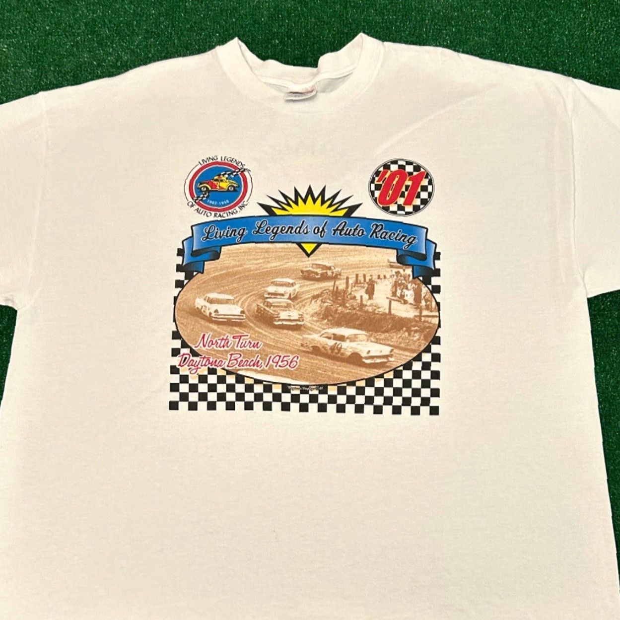 NASCAR VINTAGE 90s Daytona Beach Speedway Nascar Auto Racing Legends 2001 VTG Shirt XL White Mens Short Sleeve Size US XL / EU 56 / 4 - 5 Thumbnail
