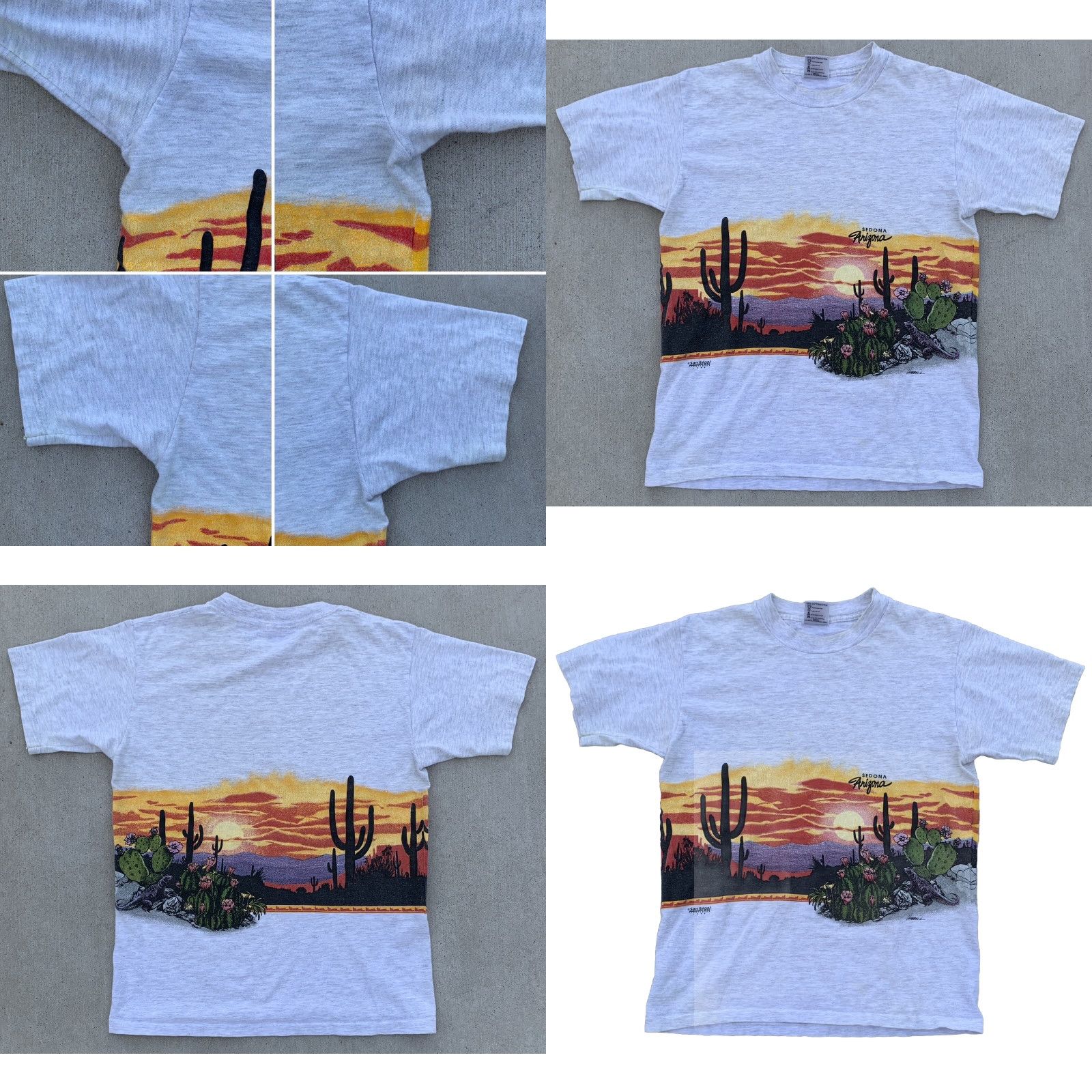 Vintage VINTAGE Oneita T-Shirt Desert Theme Sedona Arizona Gray Cotton Short Sleeve L Men 1980s Graphic Print San Segal 1989 Regular Stitch Size US L / EU 52-54 / 3 - 10 Thumbnail