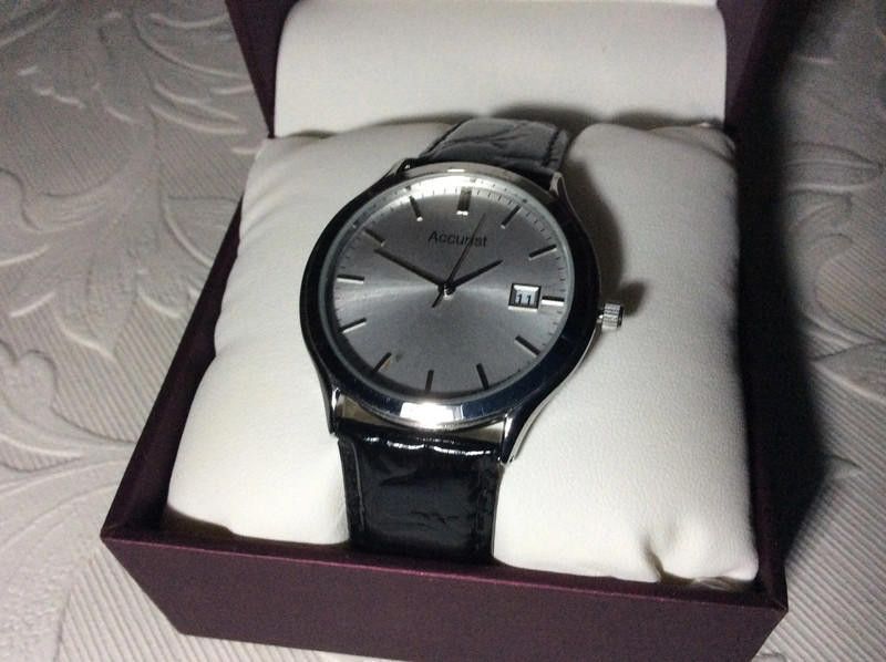 Designer Accurist men's silver dial black leather strap watch Size ONE SIZE - 1 Thumbnail