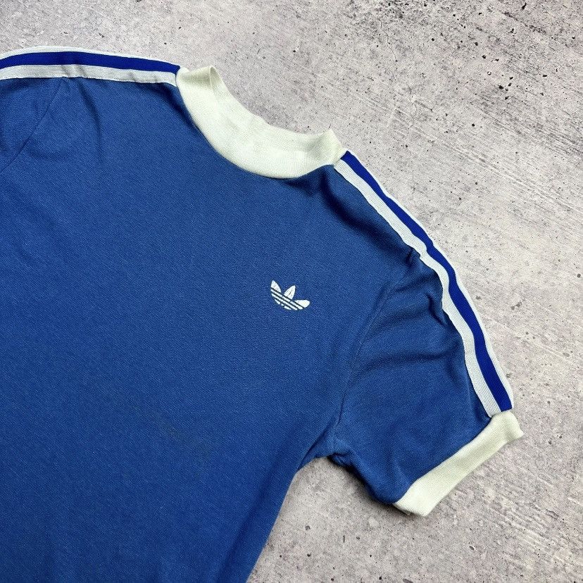 Adidas Vintage 1970s Adidas Trefoil Three‑Stripe Ringer Tee Size US L / EU 52-54 / 3 - 3 Thumbnail