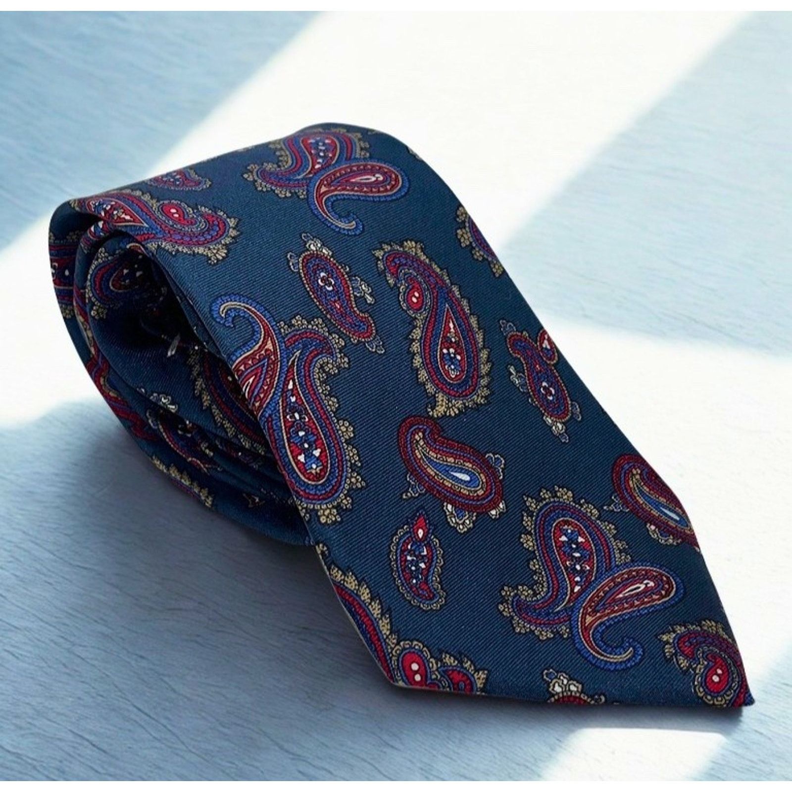 Christian Dior Silk Paisley Tie Blue Red Made in USA Italian