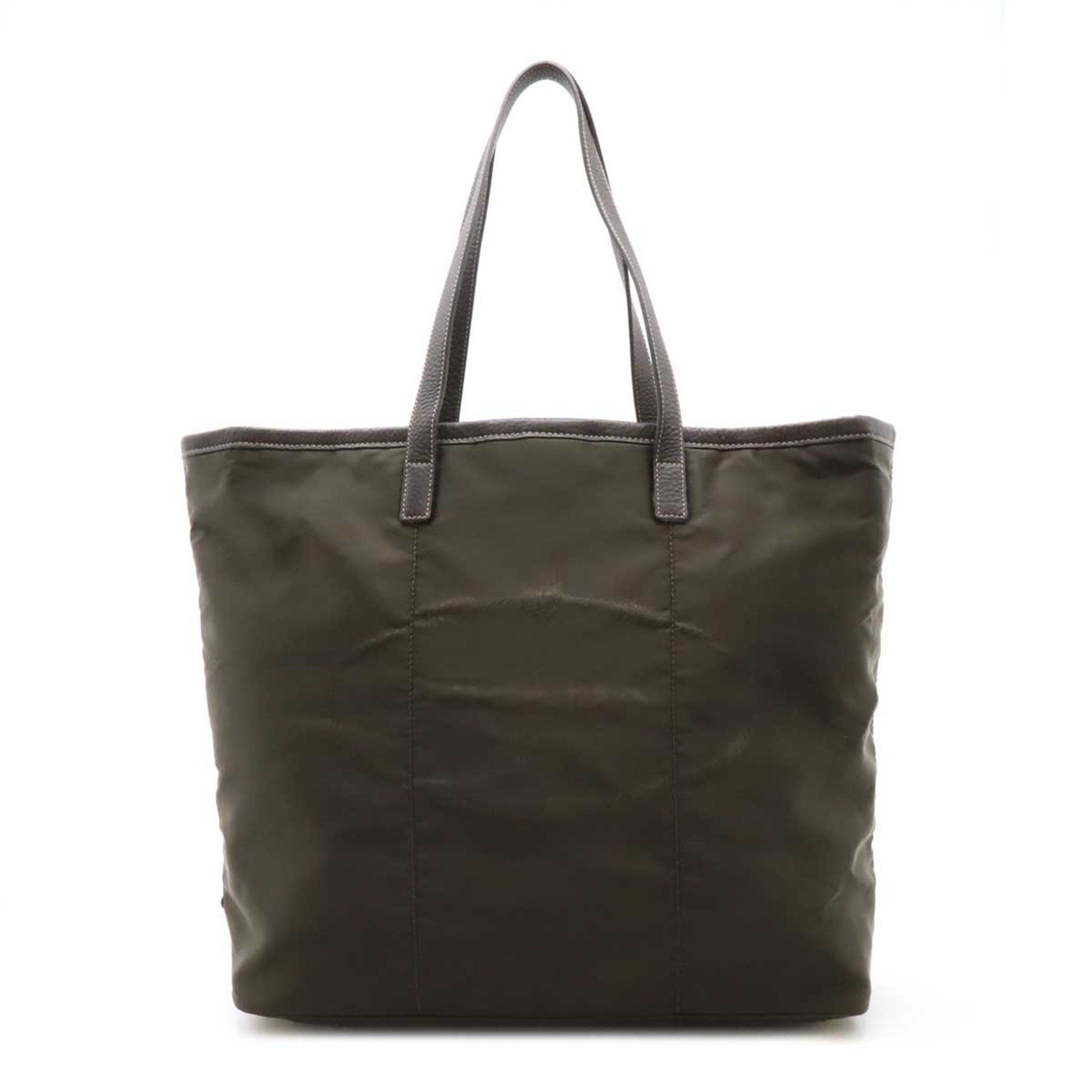 Prada Jacquard Tote Bag Shoulder Nylon Leather Caffe Dark Khaki Br4634, Women's