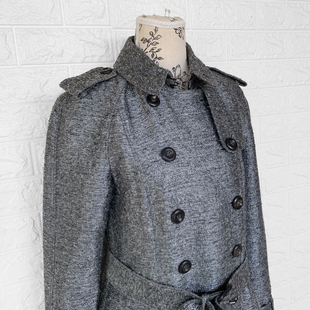 Burberry Burberry Mettalic Jacquard Wool Trench Coat Jacket Silver Size US S / EU 44-46 / 1 - 11 Thumbnail