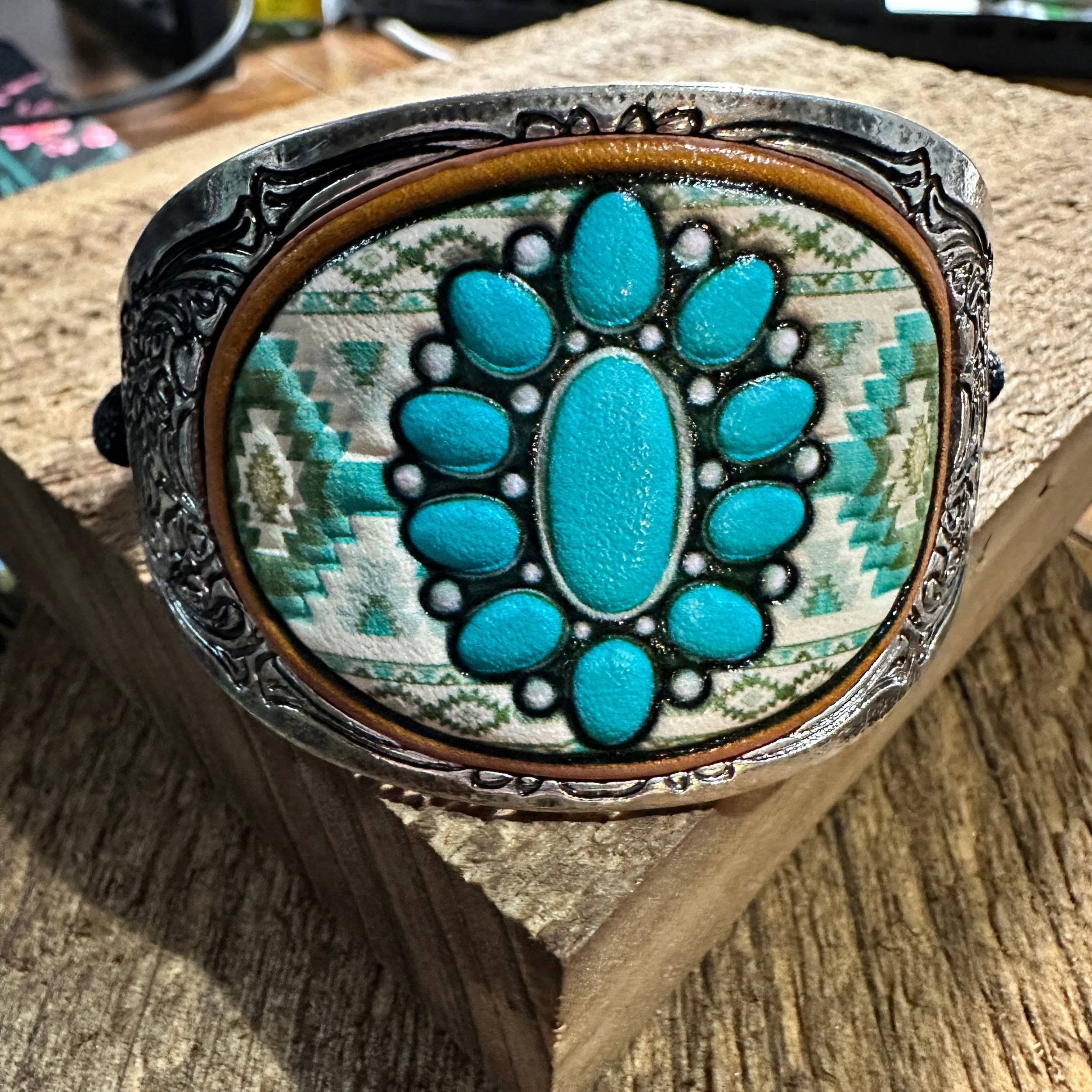 Other Western Aztec Turquoise Concho Leather Tie Cuff Bracelet Size ONE SIZE - 1 Thumbnail