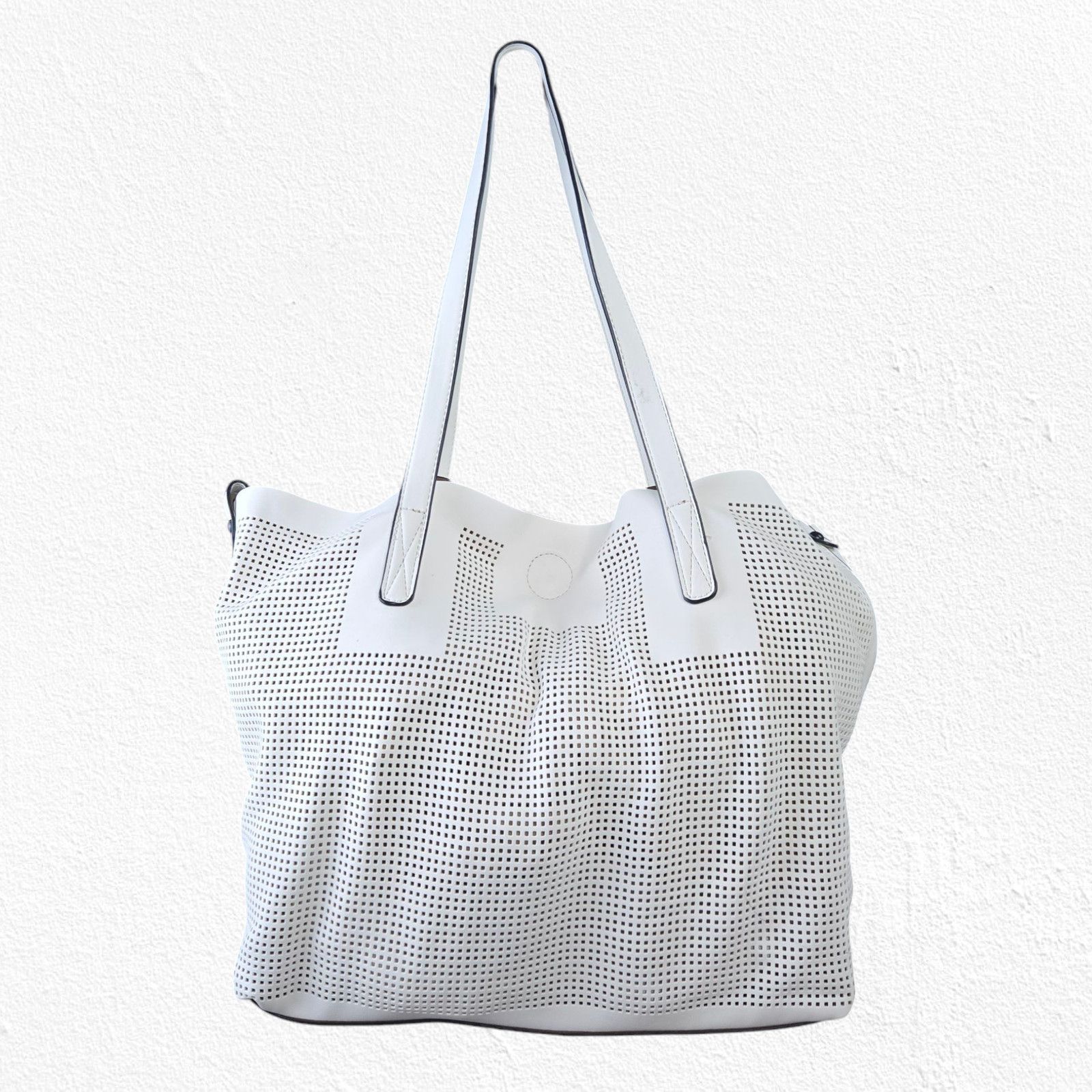 Other White Perforated Tote Bag Removable Crossbody Strap Pouch Size ONE SIZE - 1 Thumbnail