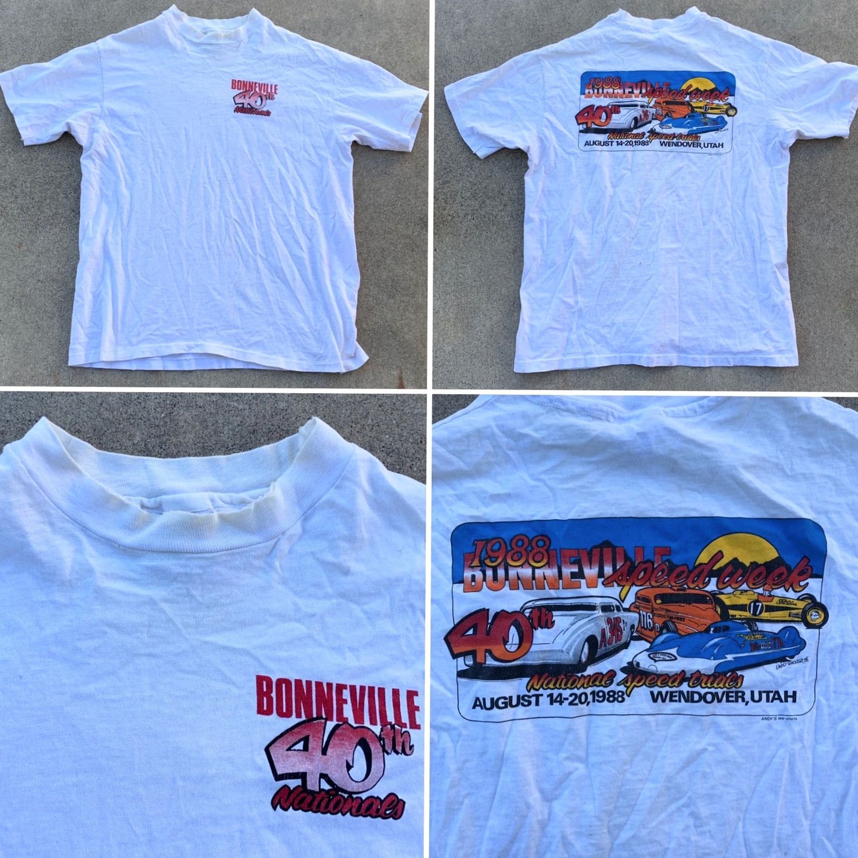 Hanes Vintage Hanes Bonneville 1988 Speed Week T-Shirt L White 80s Graphic Print Crew Neck Short Sleeve Men’s BEEFY-T Js Jersey Cotton Casual Vintage Shirt Size US L / EU 52-54 / 3 - 7 Thumbnail