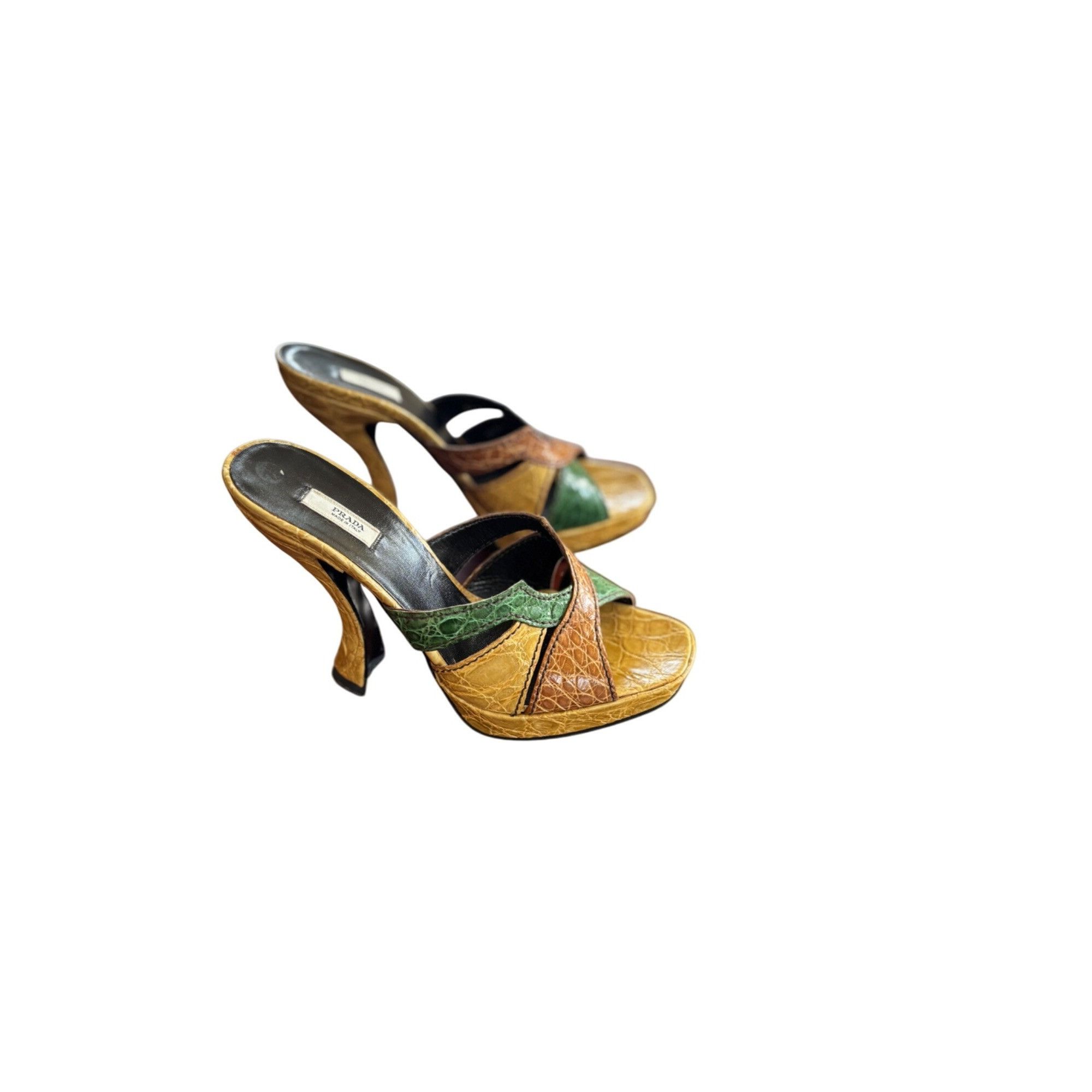 Prada Prada Cocco Lucido Crocodile Platform Mules 5" Heels Yellow Size US 9 / IT 39 - 7 Thumbnail