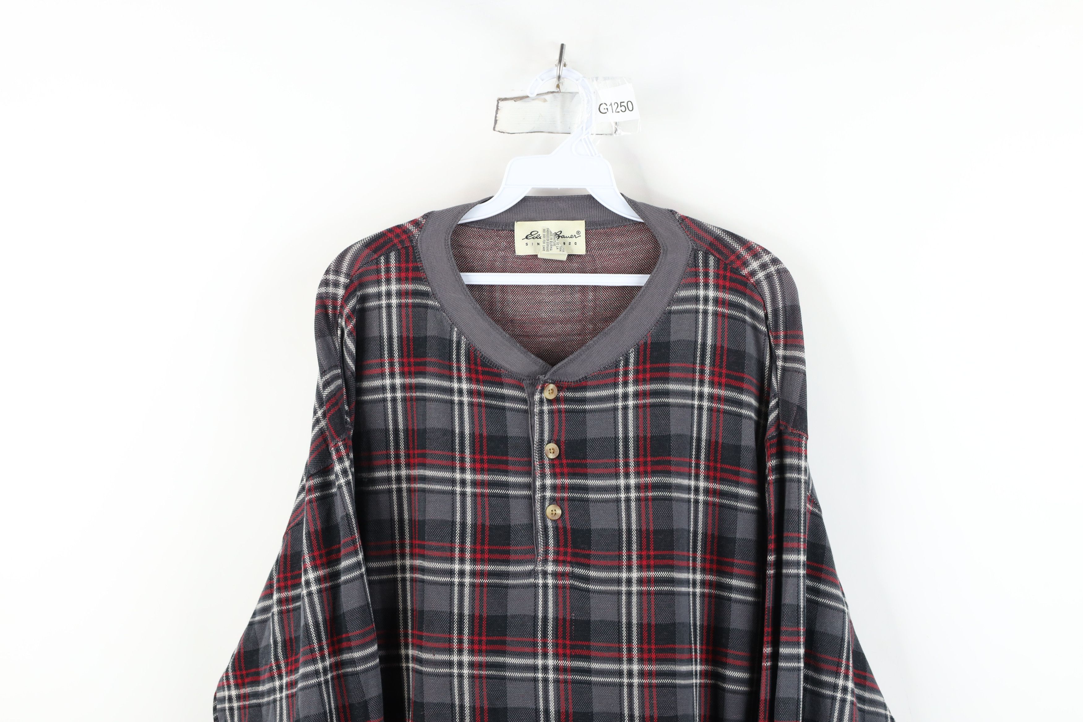 Eddie Bauer Vintage 90s Eddie Bauer Long Sleeve Henley T-Shirt Plaid Size US L / EU 52-54 / 3 - 2 Thumbnail
